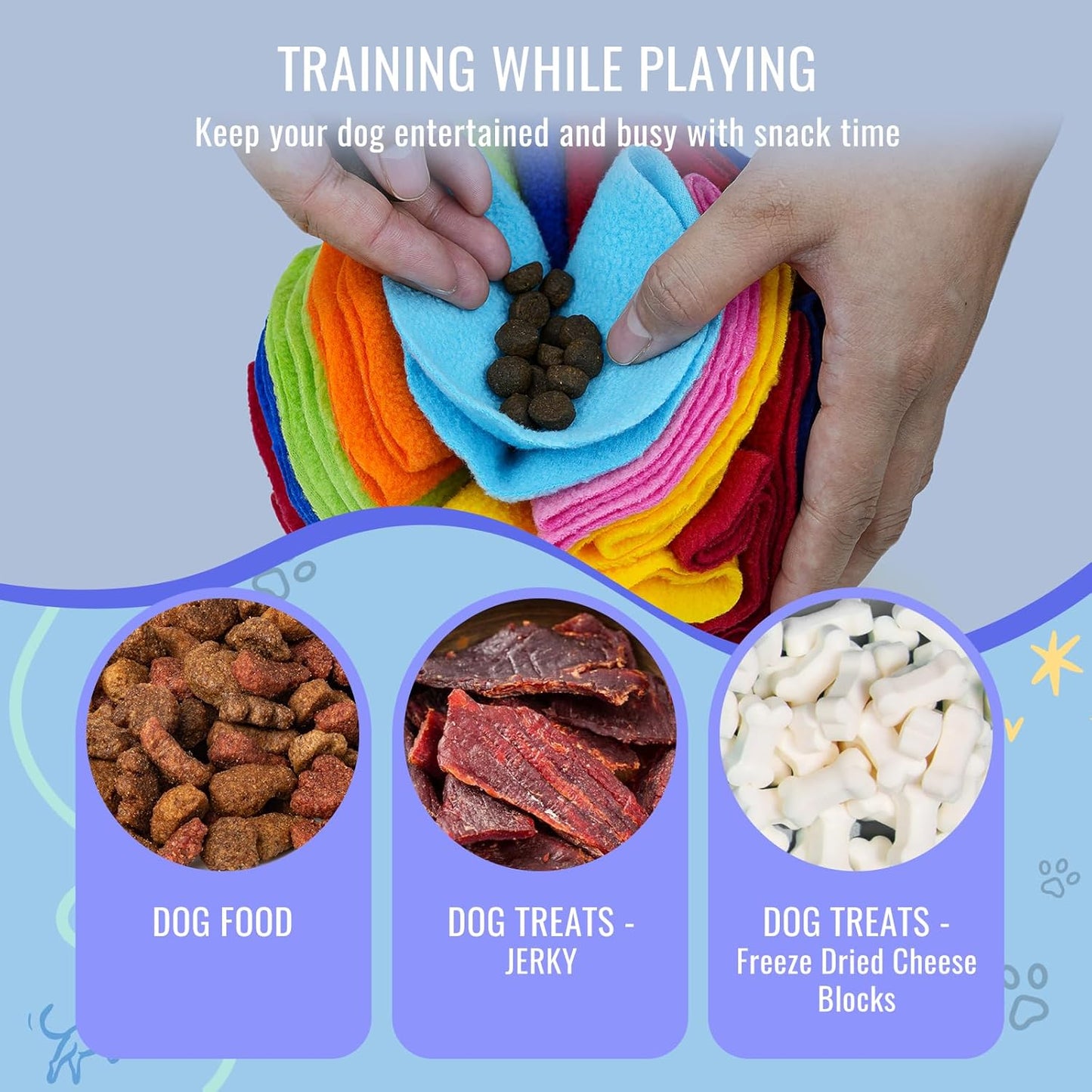 Pet Snuffle Ball, Puzzle Sniffing Interactive Dog Ball for Blind Dogs Training Stress Relief Dog Enrichment Toys Treat Machine Washable (20cm, Rainbow Color Upgrade)