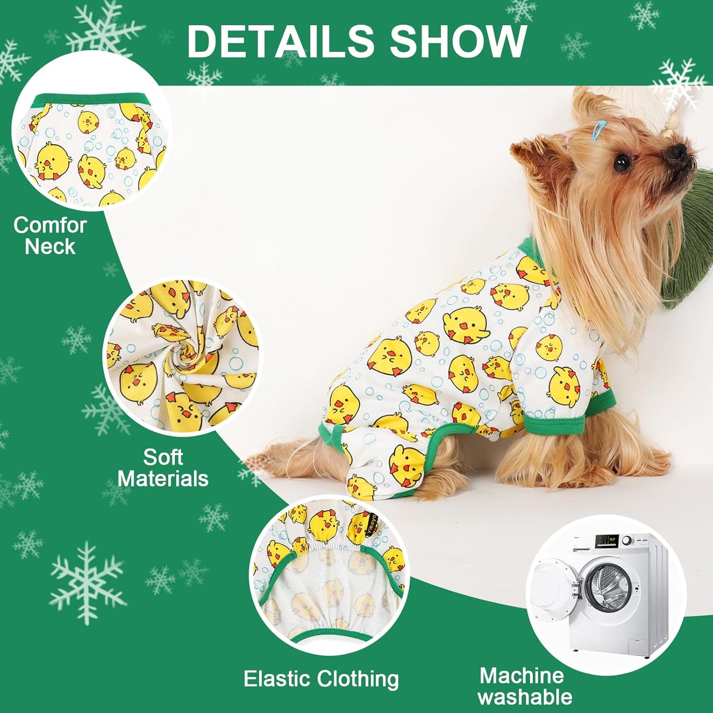 Dog Pajamas Small Sized Dogs Stretchable Summer Dog Clothes Pjs 4 Legs Girl Boy Cute Soft Puppy Outfits Doggie Cat Jammies Jumpsuit Sleeper for Pet, Duckling, L