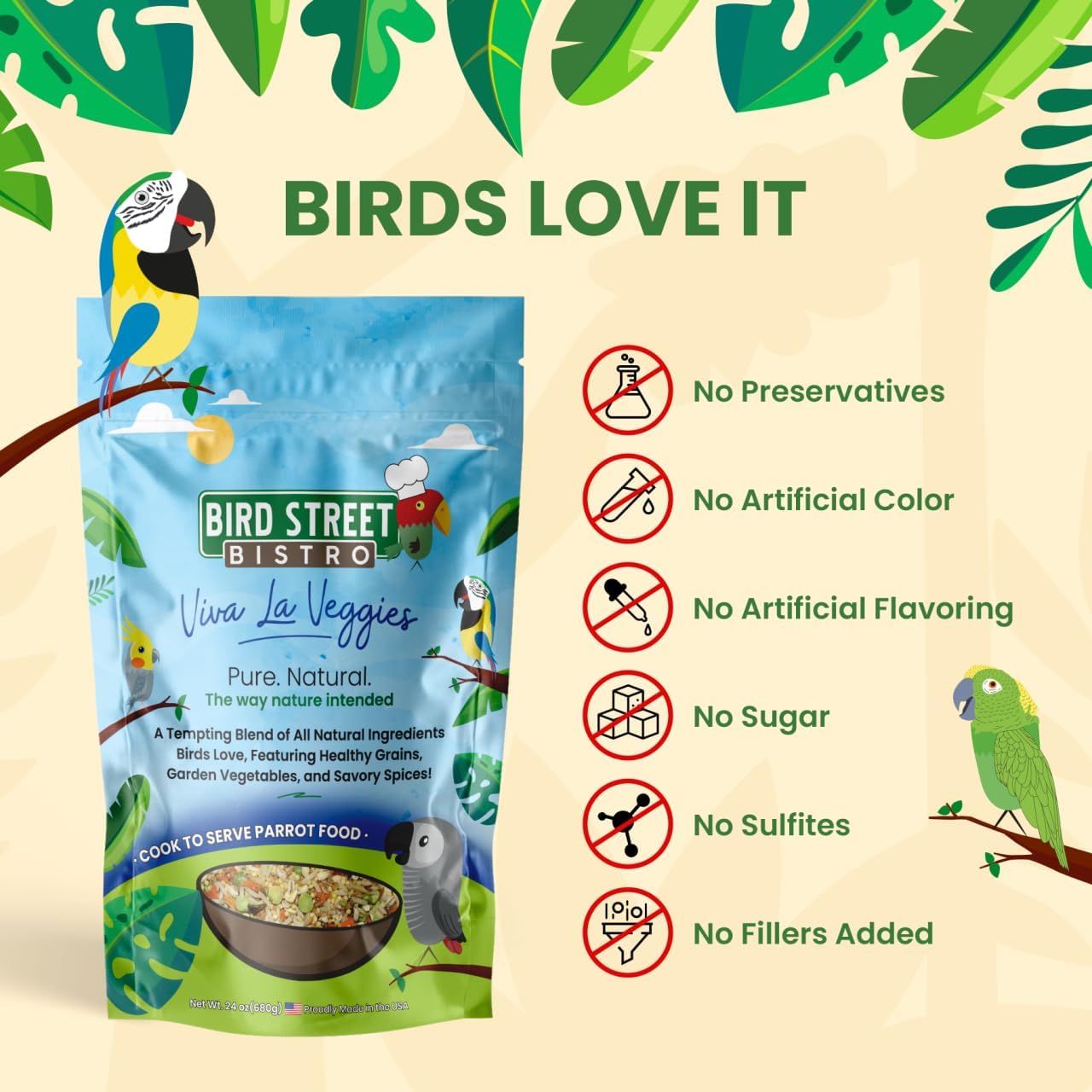 Parrot Food - Parakeet - Cockatiel - Cooks in 3-15 min w/Natural & Organic Grains - Legumes - Non-GMO Fruits, Vegetables, & Healthy Spices