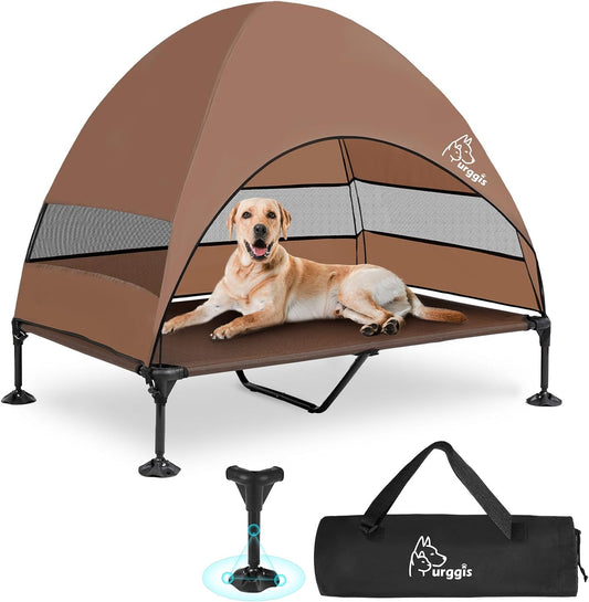 Upgraded Elevated Dog Bed with Canopy, Portable Raised Outdoor Dog Bed with Stable Anti-Slip Feet, Wider Shade Pet Bed Cot, Raised Dog Beds for Large Dogs Camping, Indoor & Outdoor Use