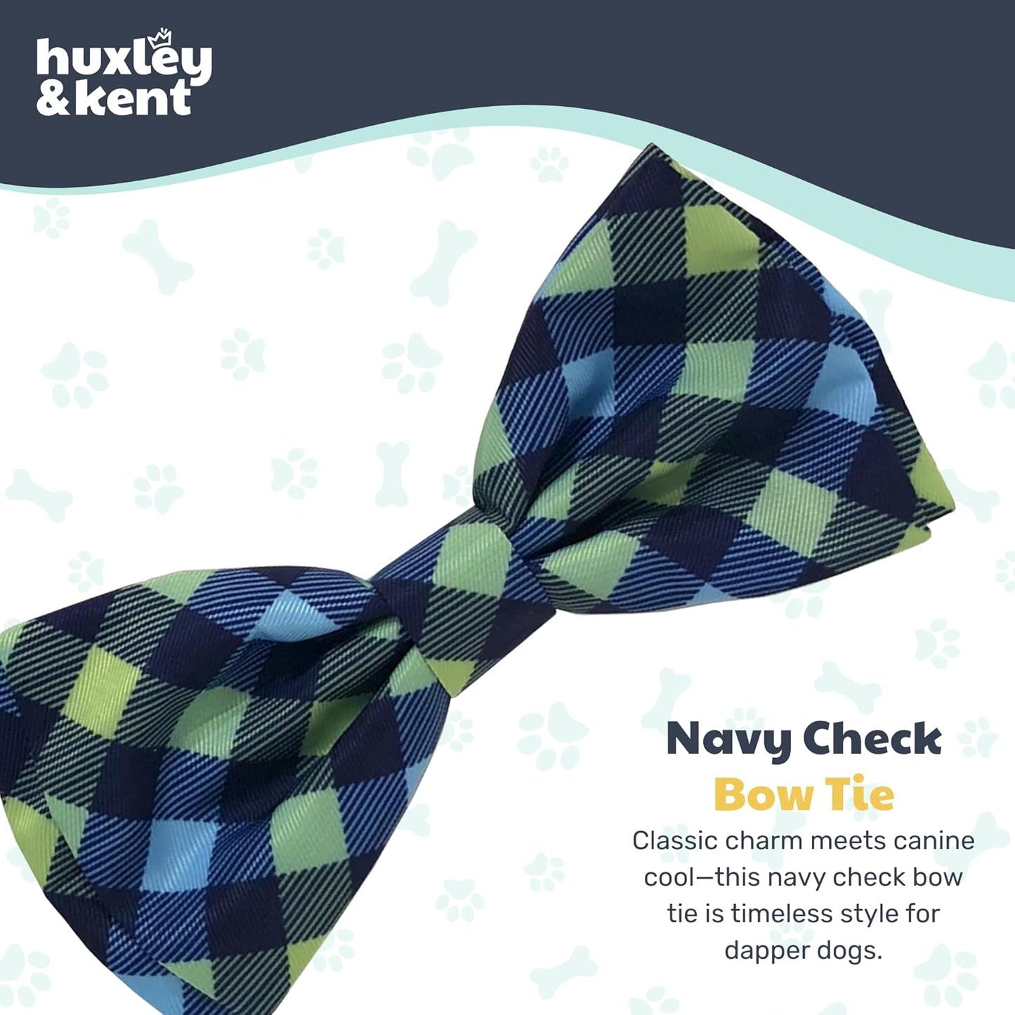 Huxley & Kent Pet Bow Tie for Dogs & Cats - Adjustable Hook & Loop Collar Accessory - Cute & Comfortable for Holidays & Celebrations - Navy Check, Extra-Large