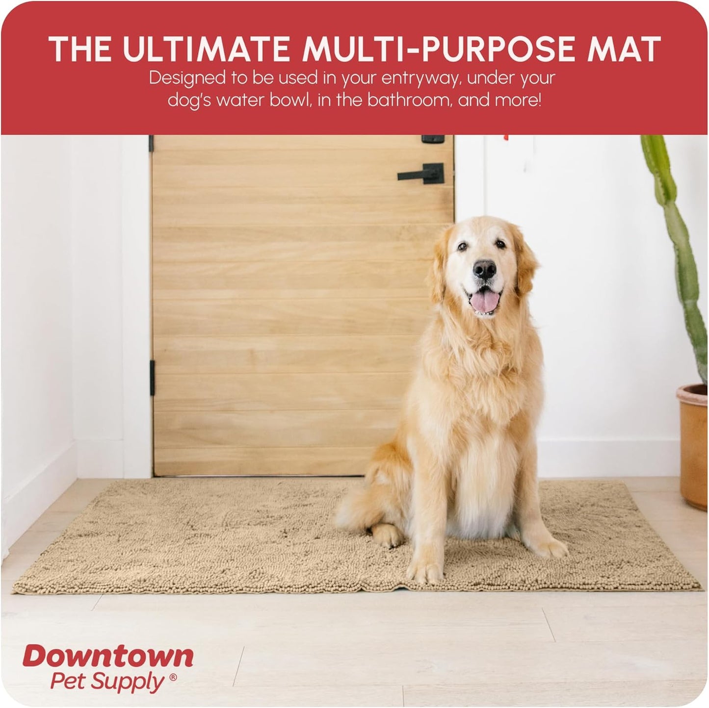 My Doggy Place Microfiber Dog Mat for Muddy Paws, 60" x 36" Oatmeal - Non-Slip, Absorbent and Quick-Drying Dog Paw Cleaning Mat, Washer and Dryer Safe - X-Large/Runner