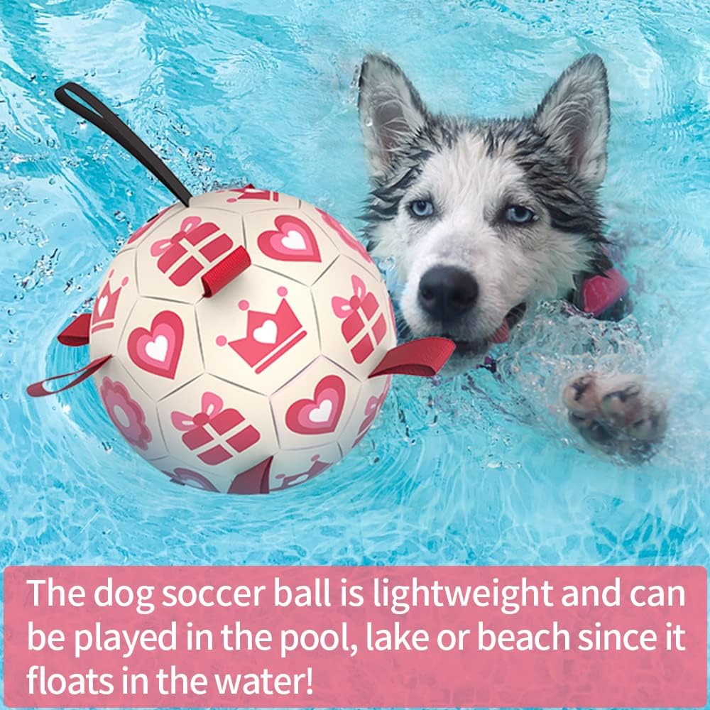 QDAN Pink Dog Toys Soccer Ball with Straps, Interactive Tug of War Toy, Puppy Birthday Gifts, Water Toy, Durable Dog Balls for Medium Large, Valentines Gift (8 Inch)