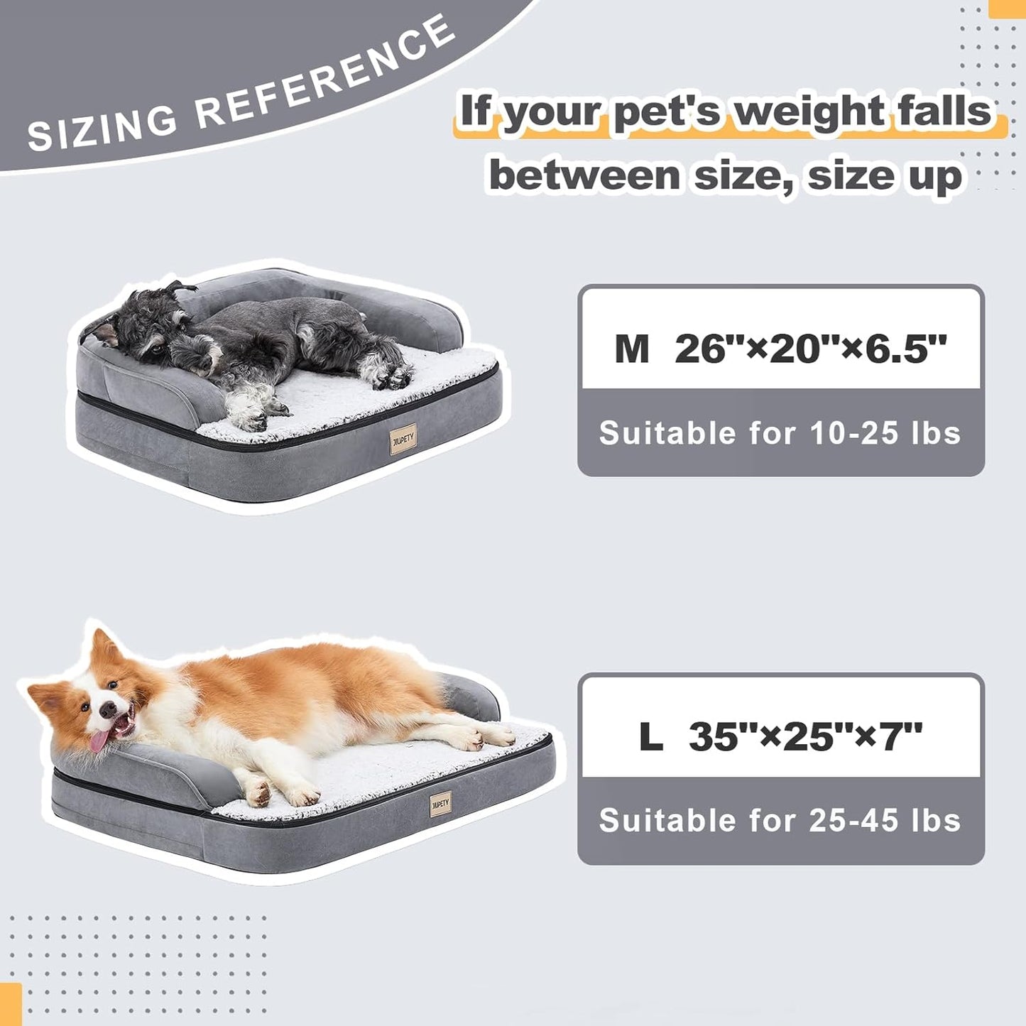 Jiupety Orthopedic Dog Bed for Large Dogs, Egg-Crate Foam Pet Couch Bed, Washable Pet Sofa with Removable Cover, Waterproof Lining and Anti-Slip Bottom, Grey, 35" x 25" x 7"