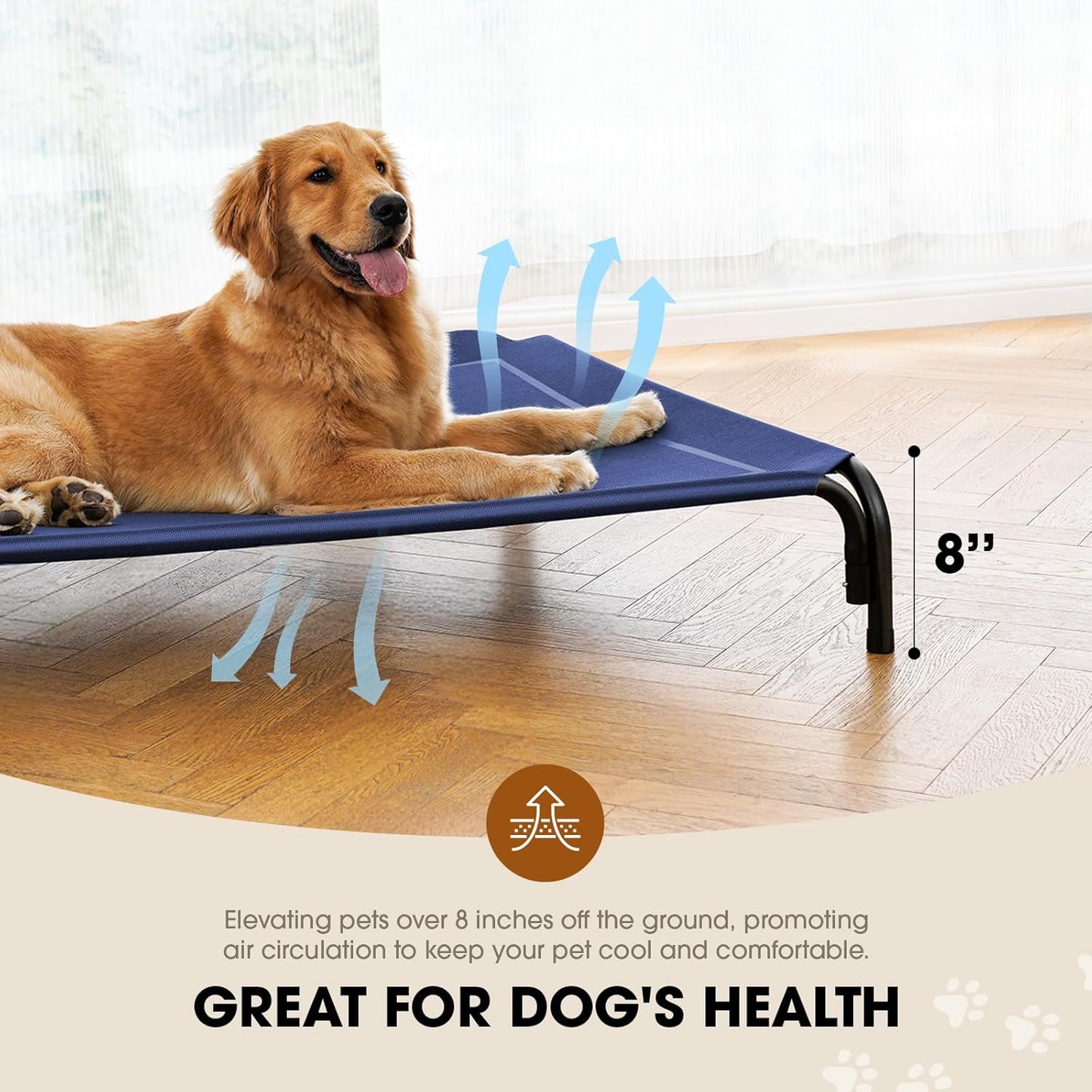 Elevated Dog Bed, Raised Outdoor Dog Bed for Extra Large Sized Dogs, Portable Cooling Pet Cot with Breathable & Washable Mesh, Indoor & Outdoor Pet Hammock with Skid-Resistant Feet.