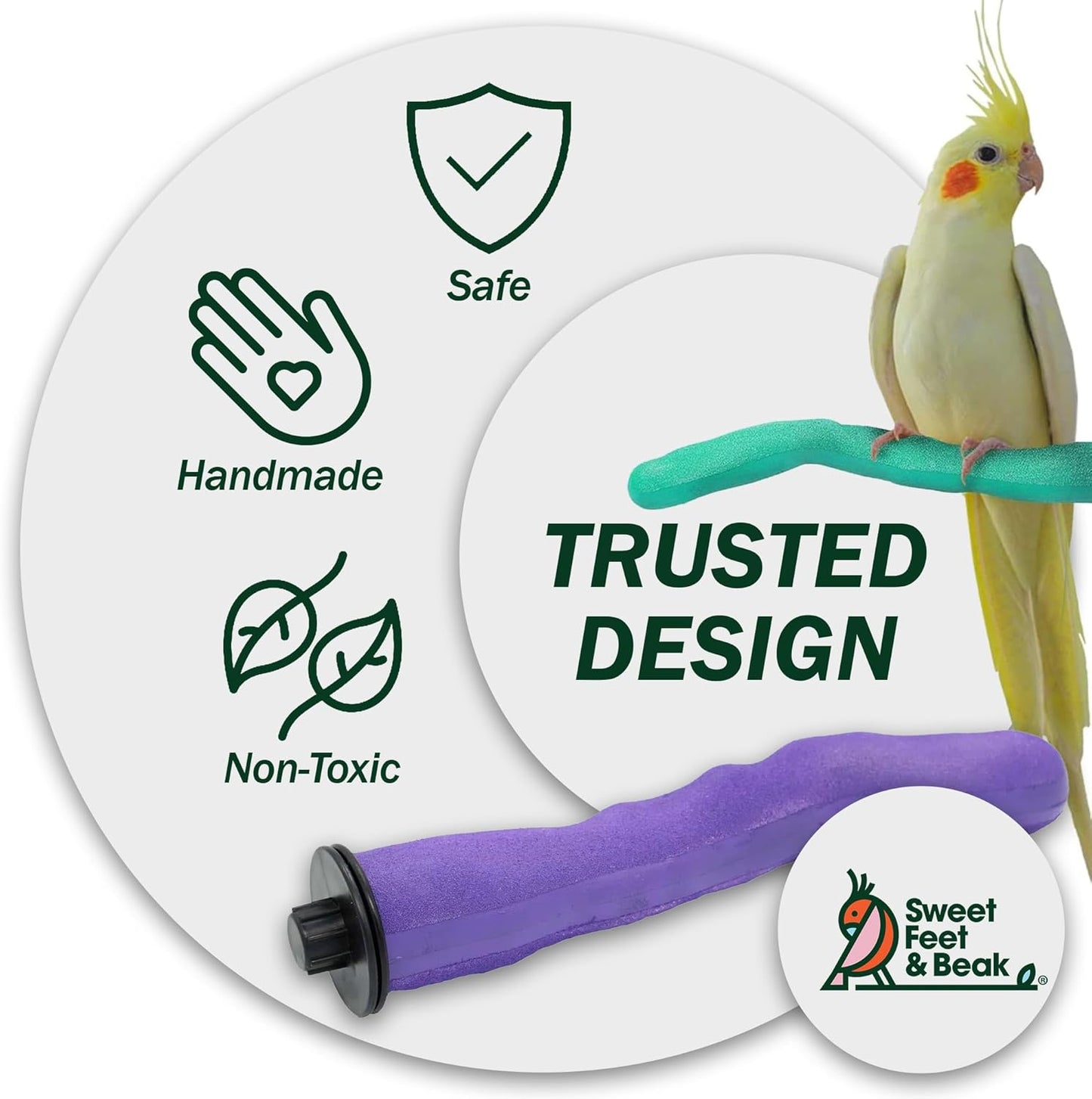 Safety Pumice Perch - Trims Nails and Beak - Promotes Healthy Feet - Safe Non-Toxic Bird Supplies for Bird Cages - X-Large 14"