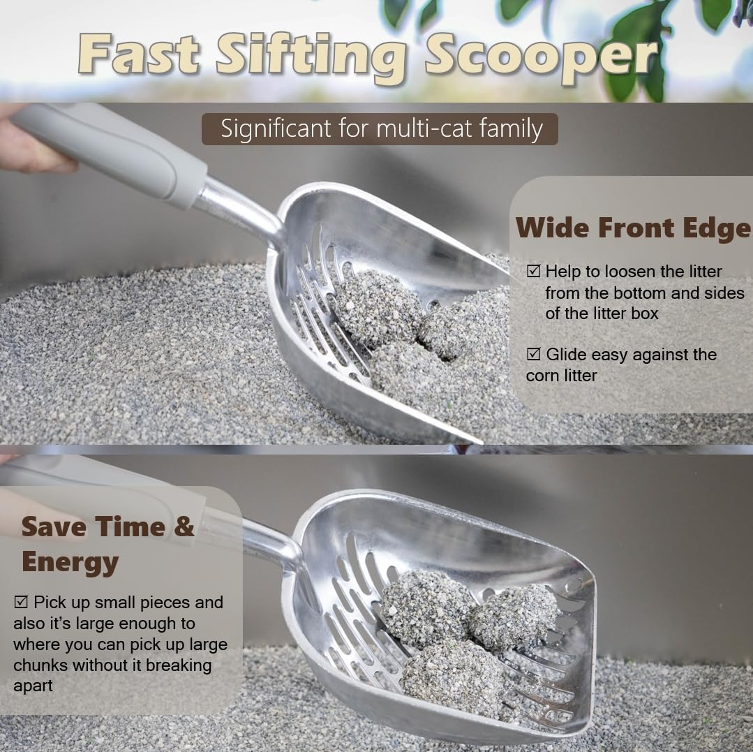 Metal Cat Litter Scoop with Holder, Aluminum Cats Litter Scooper Captures All Clumps, Heavy Duty Metal Kitty Scoopers with Holder, Cat Metal Scoop and Holder (Black)