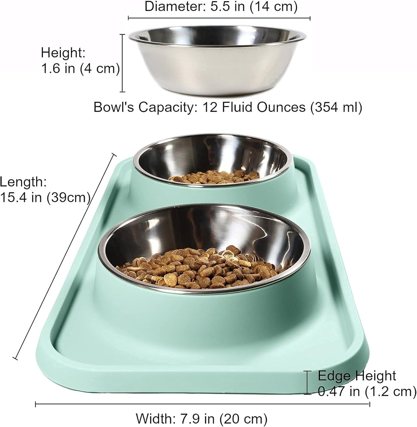 Cat Food Bowls, Cat Bowls Non-Skid and Non-Spill Silicone Pads with PP Stand, Removable Stainless Steel Food and Water Dishes for Cats, Small Size Dogs