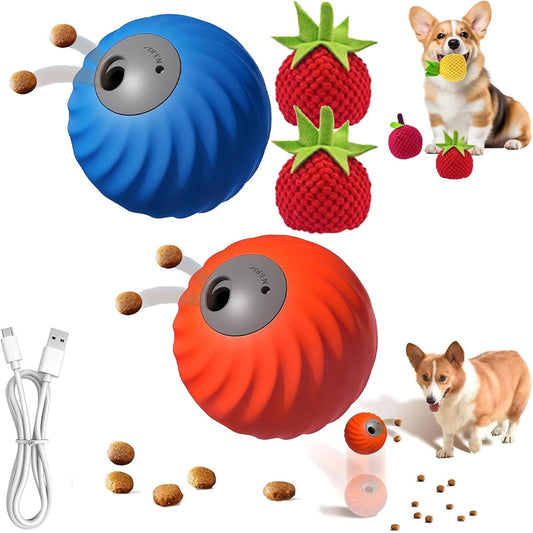 Zoomie Buddy 2.0, Zoomie Buddy for Dogs, 2 in 1 Smart Touch Interactive Dog Balls ＆ Pet Feeder, 2.83" Diameter, Suitable for Small/Medium Dogs, with Fruit Plush Cover (Blue+Orange, Tomato)