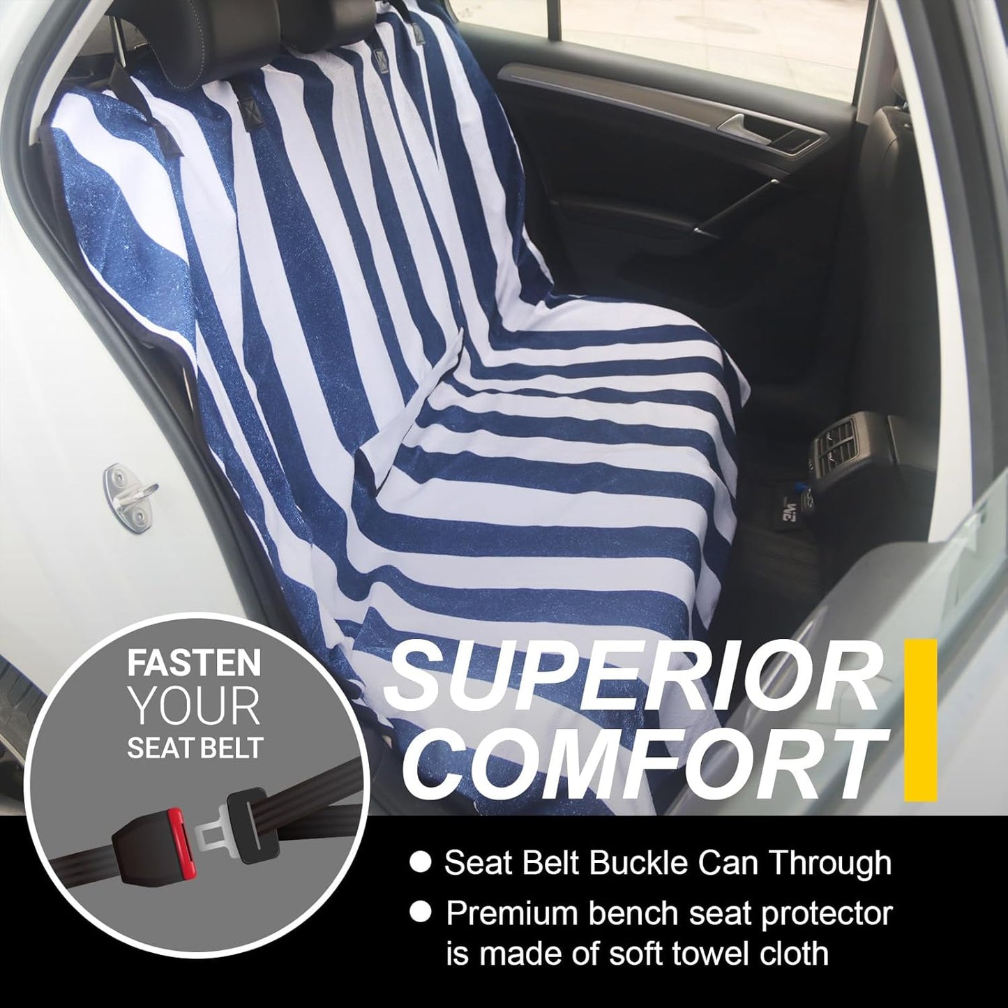 Back Seat Cover for Car Trucks Van SUV,Waterproof Rear Bench Towel Seat Covers for Dogs and Kids,Automotive Backseat Protector (Blue Stripe)