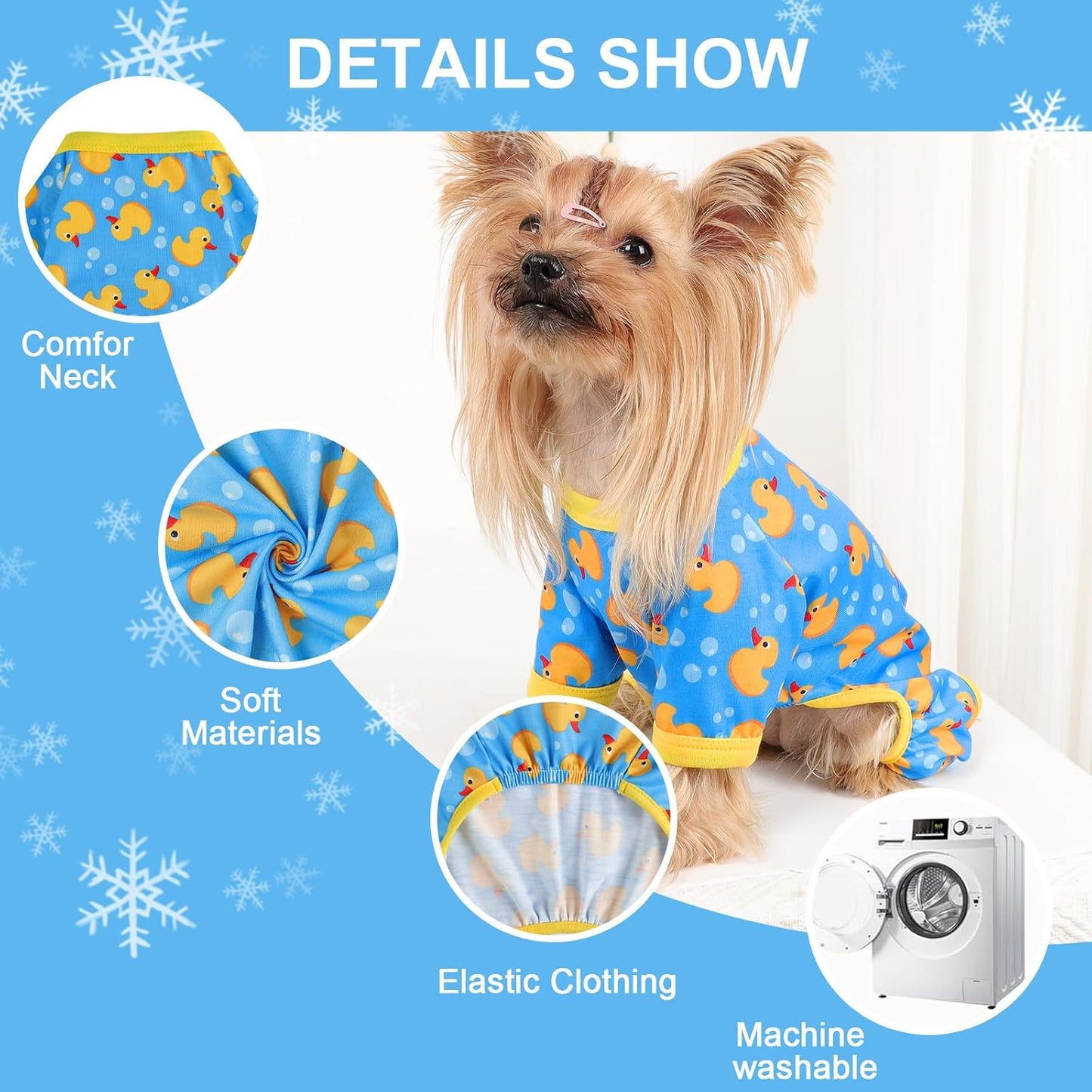 Dog Pajamas Small Sized Dogs Stretchable Summer Dog Clothes Pjs 4 Legs Girl Boy Cute Soft Puppy Outfits Doggie Cat Jammies Jumpsuit Sleeper for Pet, Blue Duck, L