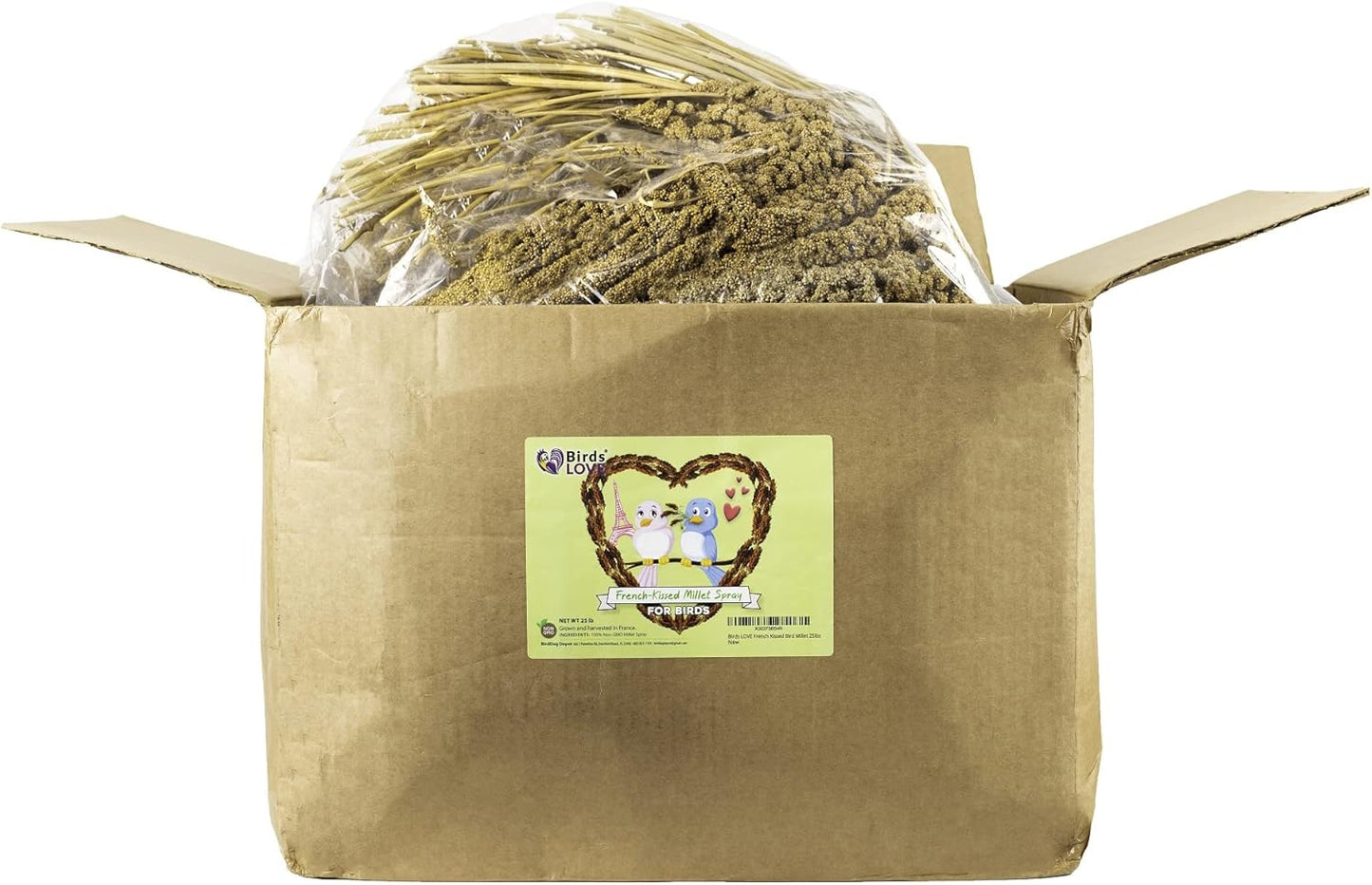 Birds LOVE French Kissed Spray Millet for Birds - Parakeets, Cockatiels, Lovebirds, Finches, Budgies, Canaries, Cockatoos - Natural & Healthy Bird Millet - Parakeet Food & Treats for all Parrots 25lbs