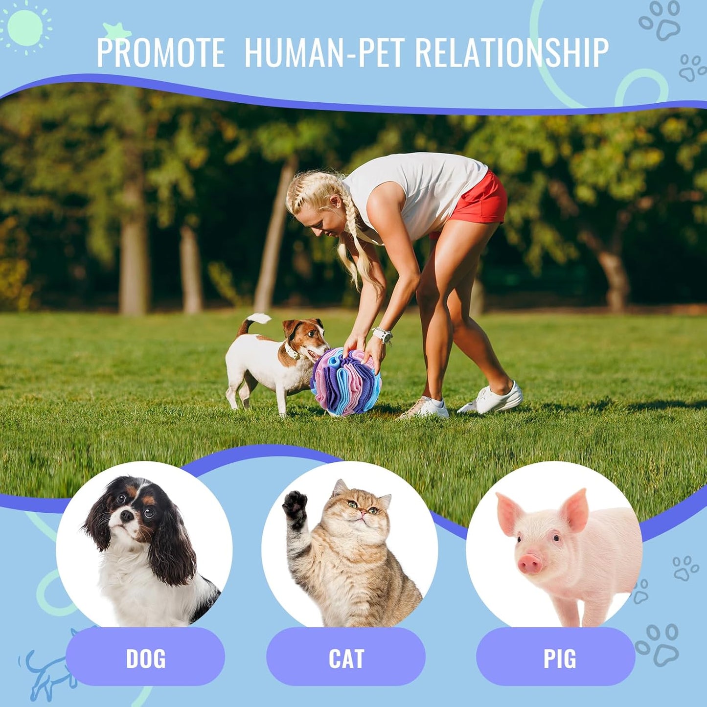 Pet Snuffle Ball, Puzzle Sniffing Interactive Dog Ball for Blind Dogs Training Stress Relief Dog Enrichment Toys Treat Machine Washable (15cm, Macarons Color)