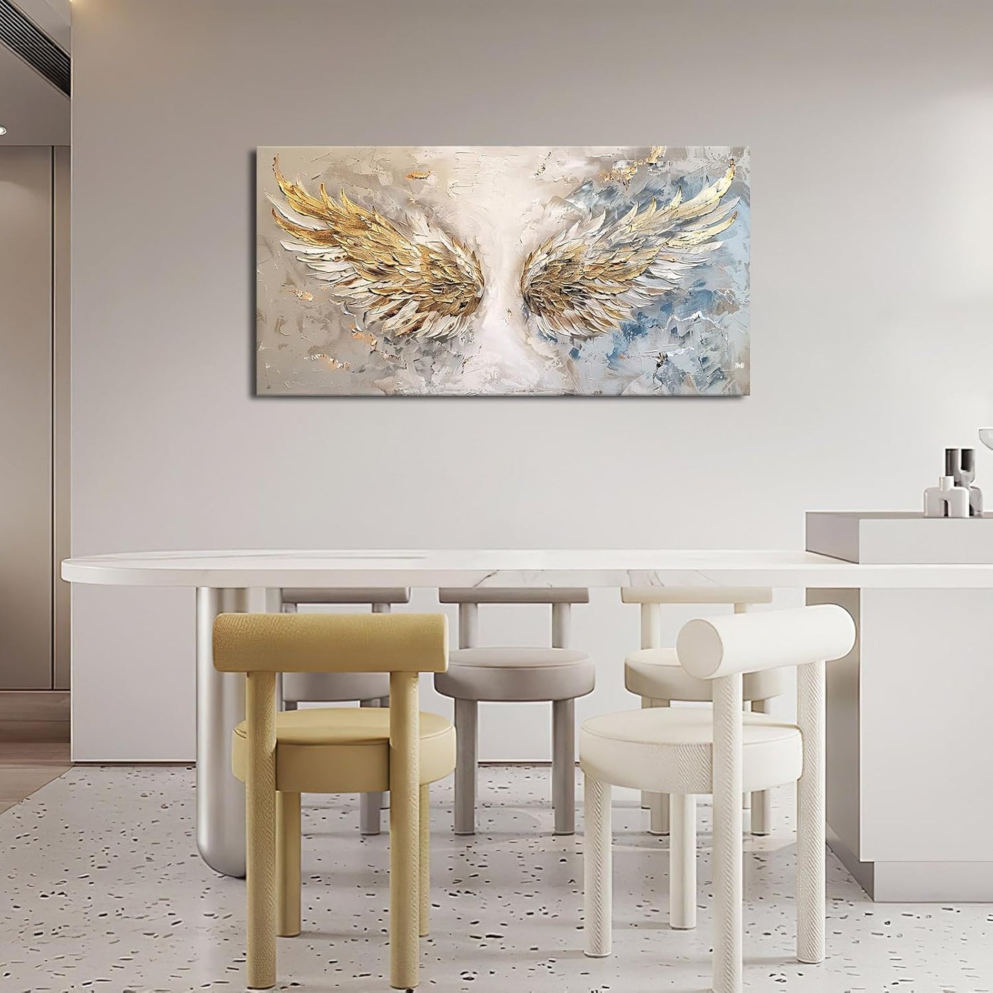 Large Angel Wings Wall Art Golden Abstract Extra Canvas Living Room Pictures Framed Prints Aesthetic Oversize Wall Decor Big Painting Artwork for Bedroom Dining Office Home 60"x30"