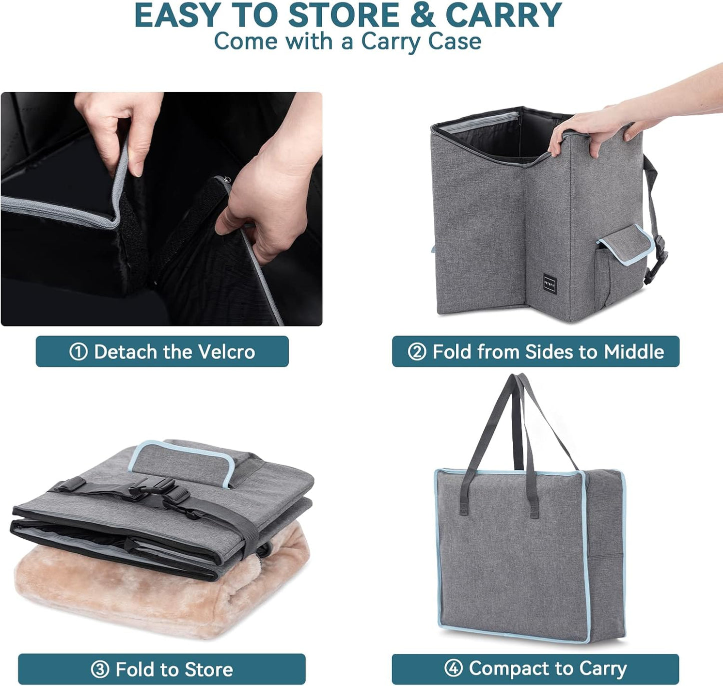 Petsfit Small Dog Car Seat, Pet Travel Car Booster Seat with Safety Belt, Washable Double-Sided Cushion and Storage Pocket for Small Pet (Small, Light Grey)