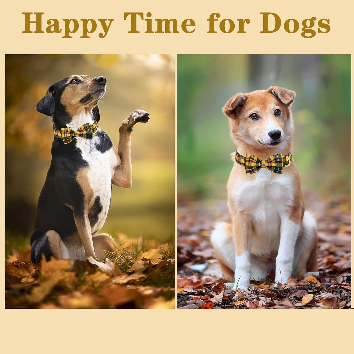 Unique style paws Bowtie Dog Collar Cotton Plaid Collar Adjustable Puppy Collar for Small Medium Large Dogs-L