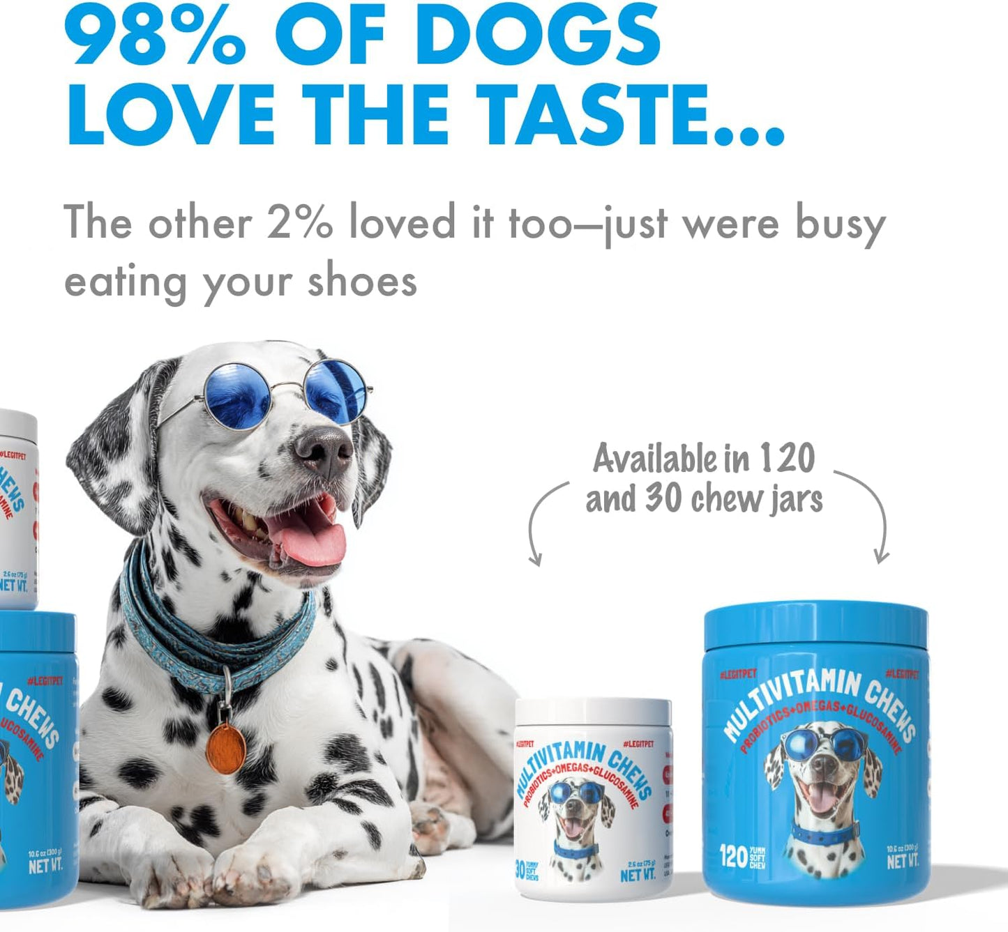 LEGITPET Dog Vitamins - 30 Multivitamins Chews w/Glucosamine Chondroitin, Probiotics Digestive Enzymes and Omegas - Supplement for Overall Health - Joint Support, Immune Health, Skin and Heart Health