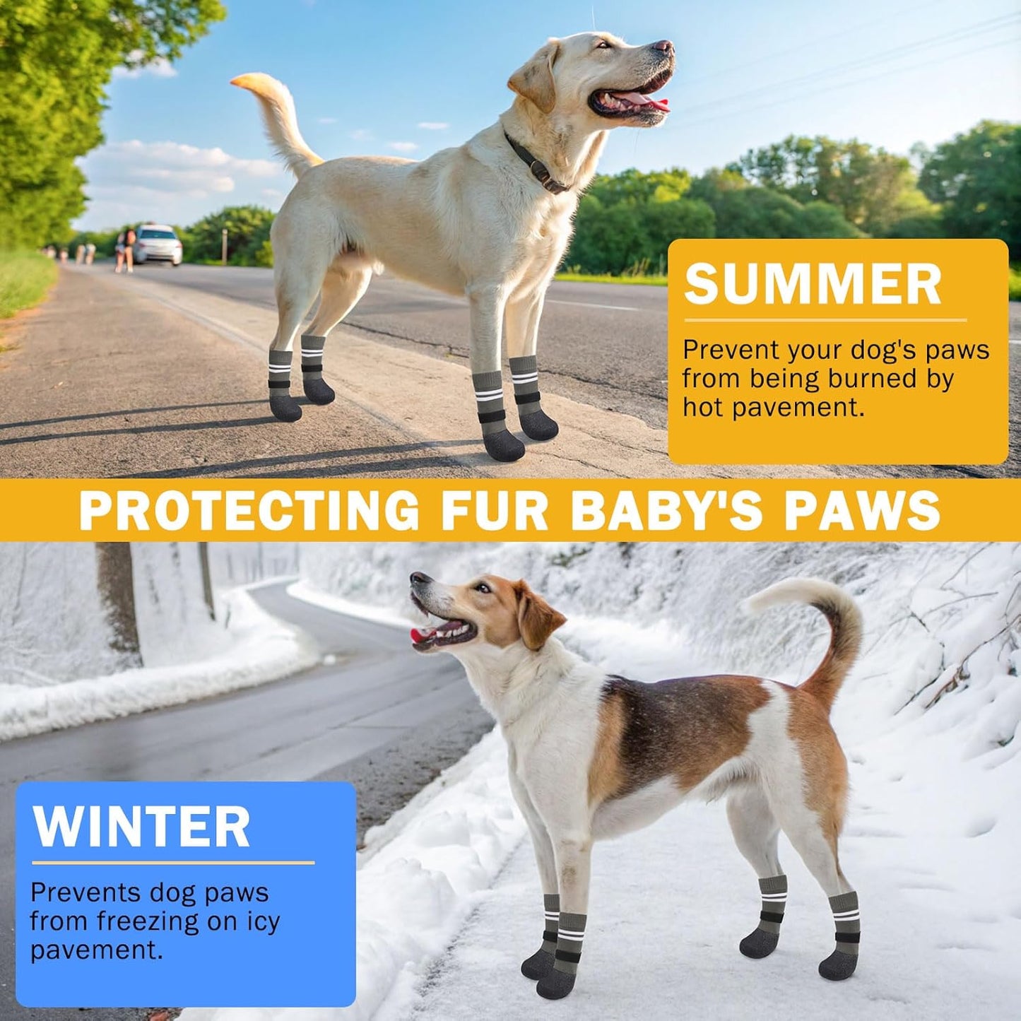 SCENEREAL Anti Slip Dog Boots & Paw Protectors for Hardwood Floor, Extended Dog Socks to Prevent Licking Paws, Waterproof Pet Snow Rain Shoe for Winter Large Senior Dogs, Grey L