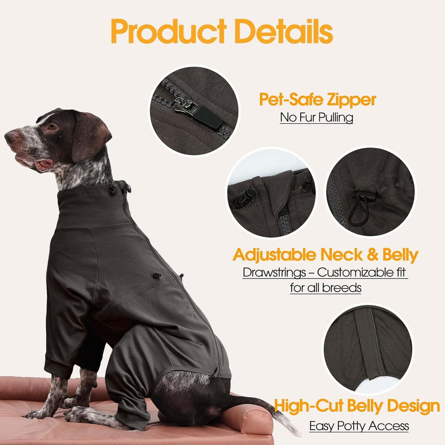 Small Dog Pajamas for Boys & Girls, Soft Dog Recovery Suit with Back Zipper & Adjustable Drawstrings, Long Sleeve Anti-Licking Pjs Shedding Suits for Chihuahua, Yorkshire Terrier, Grey XS