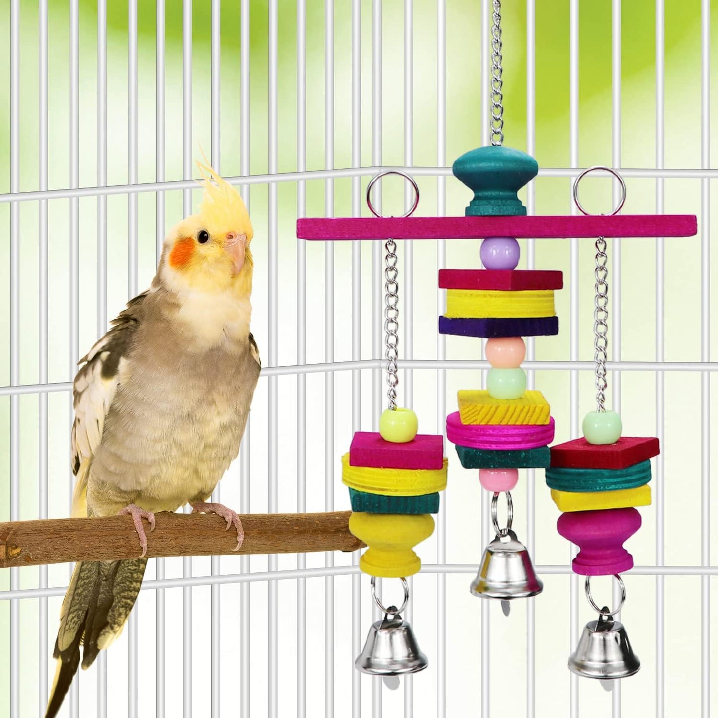 Litewoo Bird Parrot Parakeet Toys, Colorful Bite Wood Swing Toy for Small Medium Parakeet Cockatiel Budgie Cockatoo Macaw Conure Parrot（C）