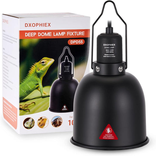 DXOPHIEX 5.5inch Deep Dome Reptile Heat Lamp Reptile Light Fixture UVB Light Fixture Max 100W for Bearded Dragon, Turtles, Snake and Lizard Terrarium