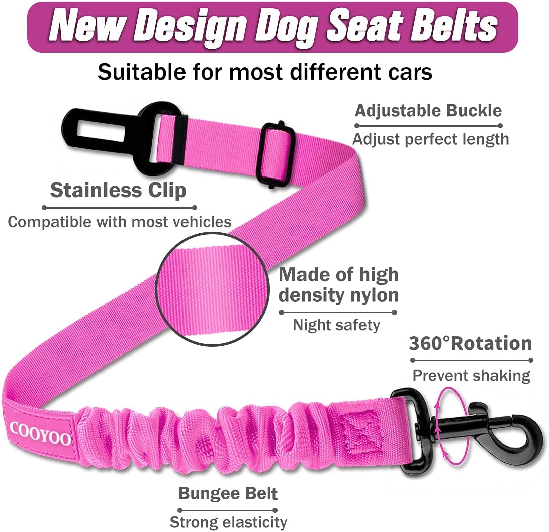 COOYOO Dog Seat Belt,3 Piece Set Retractable Dog Car Adjustable Seatbelts for Vehicle Nylon Pet Safety Heavy Duty & Elastic & Durable Car Harness for Dogs