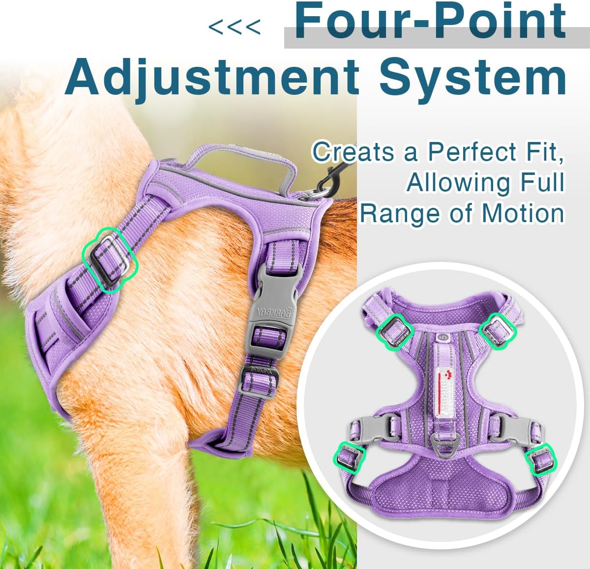 BARKBAY Dog Harness No Pull with ID Tag Pocket - Heavy Duty, Reflective, Easy Control for Large Dogs(Violet Purple,M)