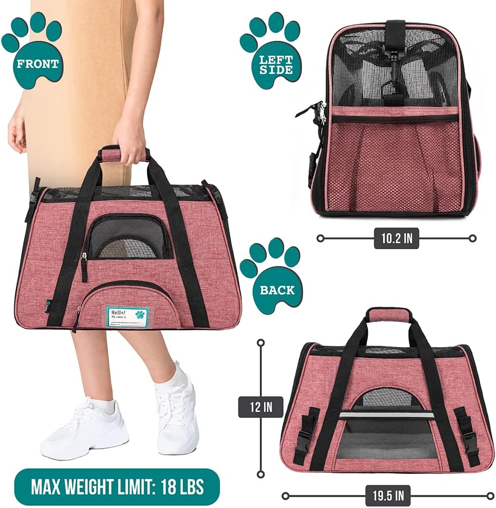 PetAmi Airline Approved Pet Carrier for Cat, Soft Sided Dog Carrier for Small Dog, Cat Travel Supplies Accessories Indoor Cats, Ventilated Pet Carrying Bag Medium Kitten Puppy, Large Heather White Red