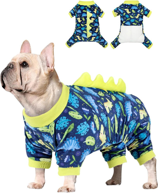 CuteBone Dinosaur Costume Dog Pajamas, Stretchy Spandex Crystal Velvet Sleepwear Coat for Small Dogs, Soft & Warm Pet Outfit Clothes for Cold Weather, Cozy Pullover Design COSP10S