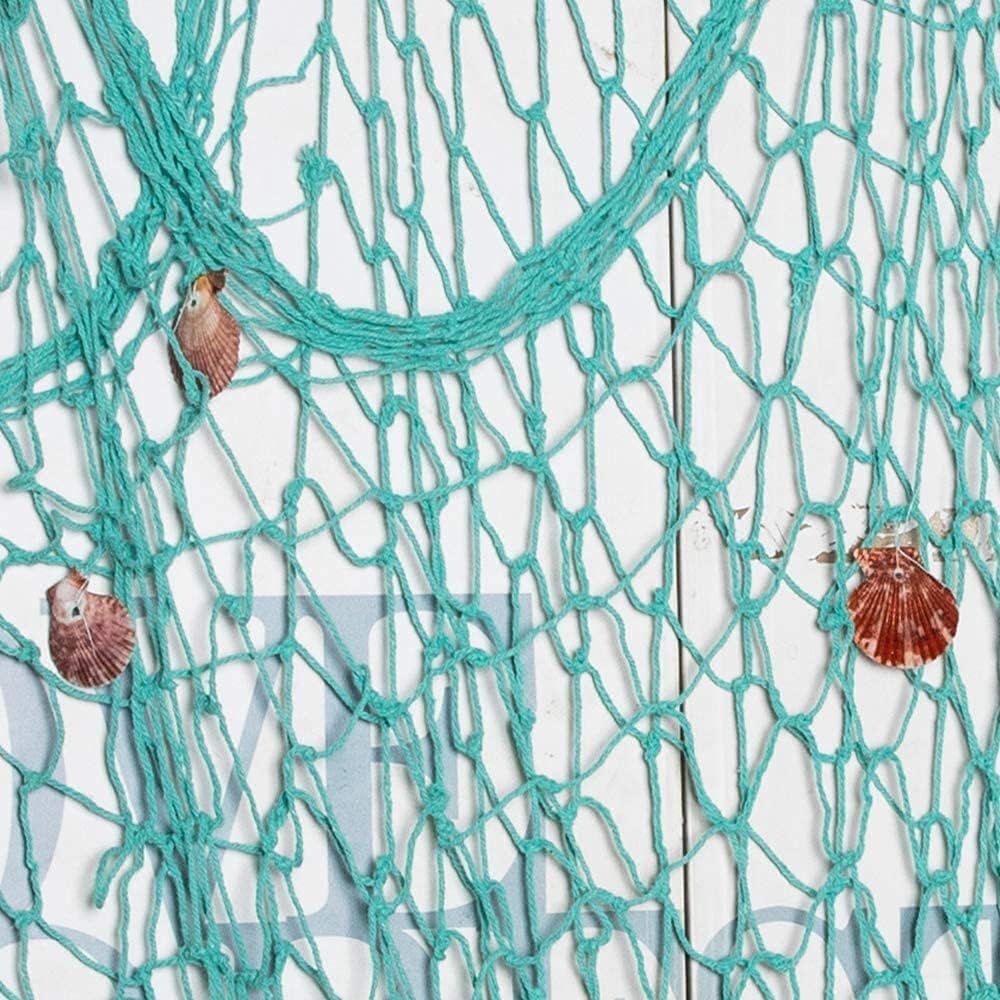 Nature Fish Net Wall Decoration with Shells, Ocean Themed Wall Hangings Fishing Net Party Decor for Pirate Party,Wedding,Photographing Decoration (2pack-Aqua/Aqua)