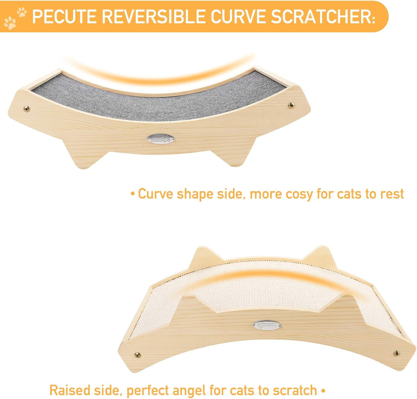 Double-Sided Cat Scratcher With Natural Sisal + Carpet Cloth, Durable Solid Wooden Structure Scratch Pad for Indoor Cats, Scratcher Lounge, 16.5 x 10.8in