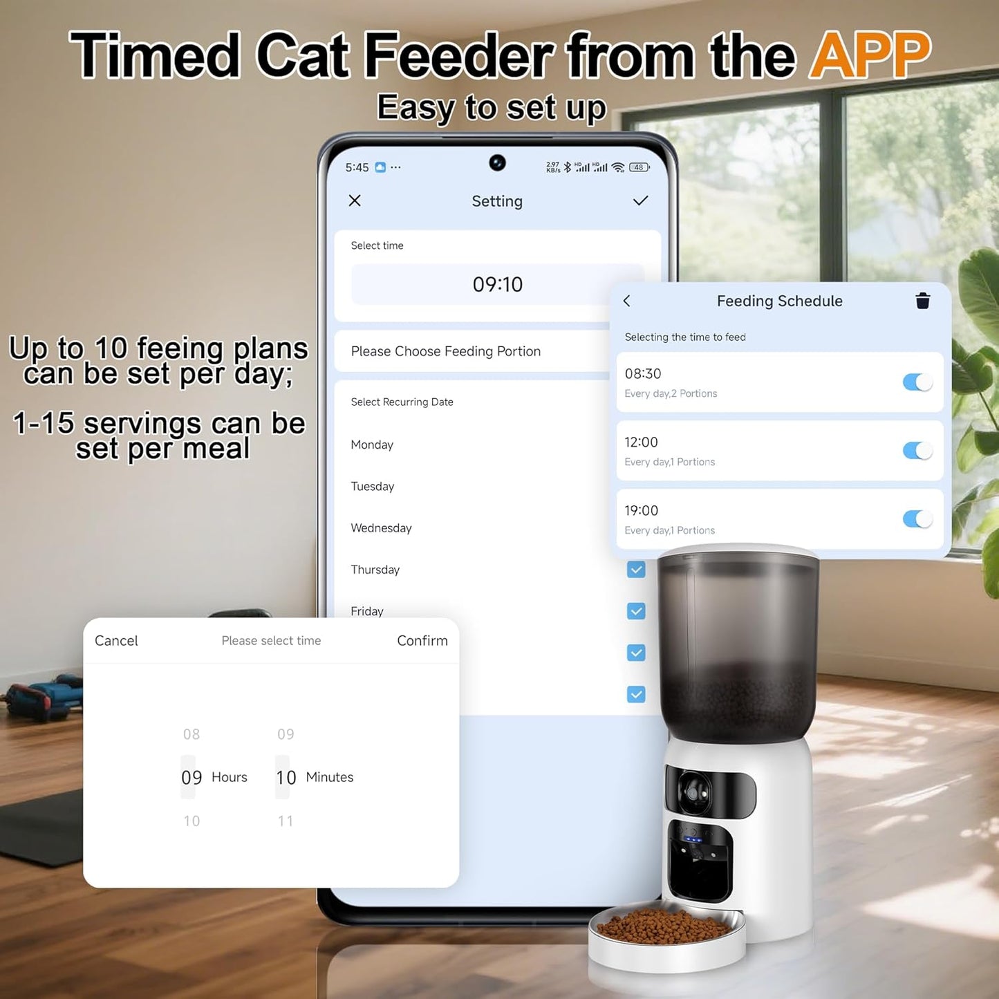 6L Automatic Cat Feeder with Dual Camera, 1080P HD Night Vision & Dual Power Supply, Easy Setup Timed Food Dispenser with Desiccant Bag for Cats & Dogs, 5G WiFi Pet Feeder with 2-Way Audio
