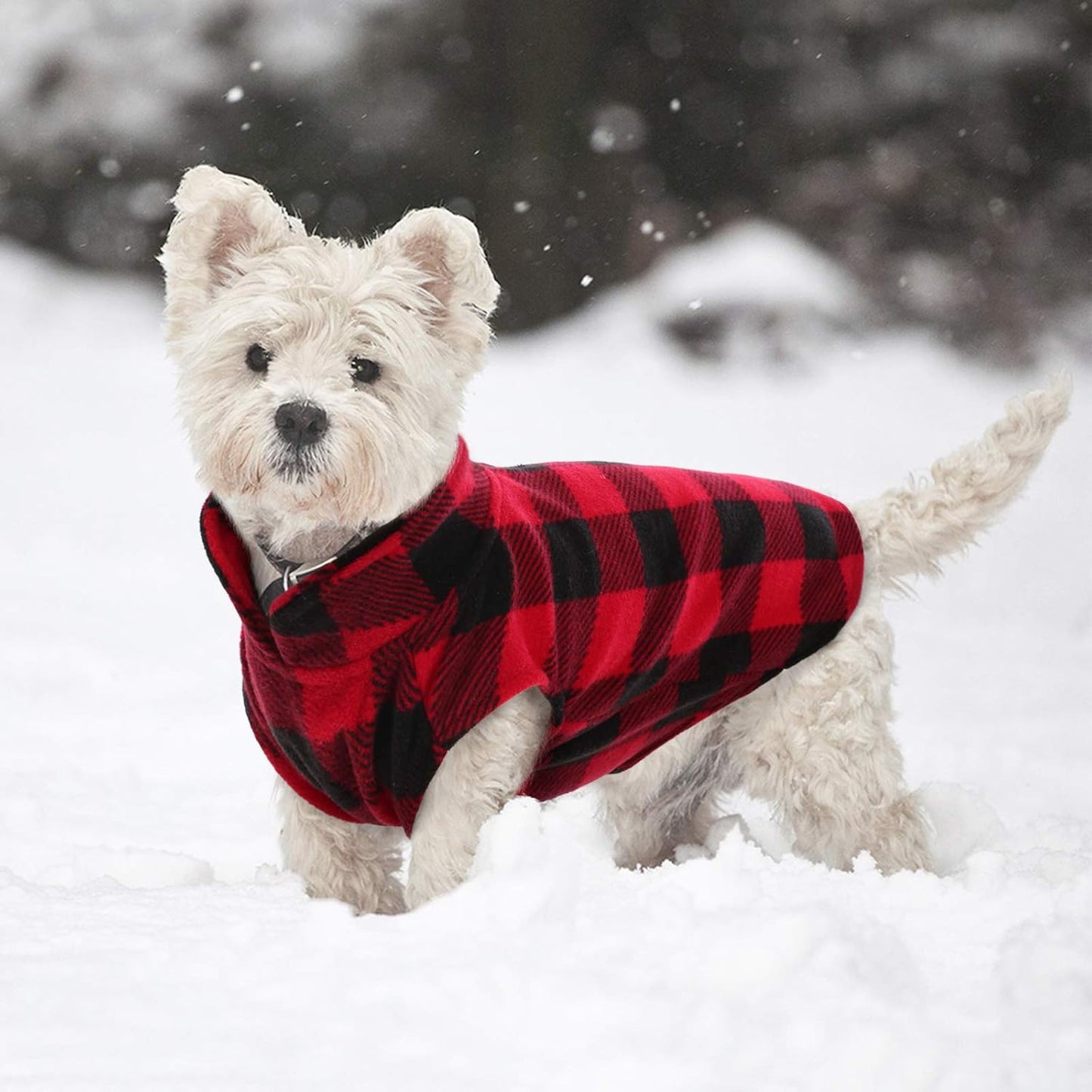 Kuoser Dog Fleece Vest,Warm Plaid Dog Sweater with Leash Hole,Soft Turtleneck Winter Pet Jacket Dogs Coat Pullover Clothes for Small Medium Dogs Cats,Spring Fall Cold Weather Christmas Outfit,Red XXS