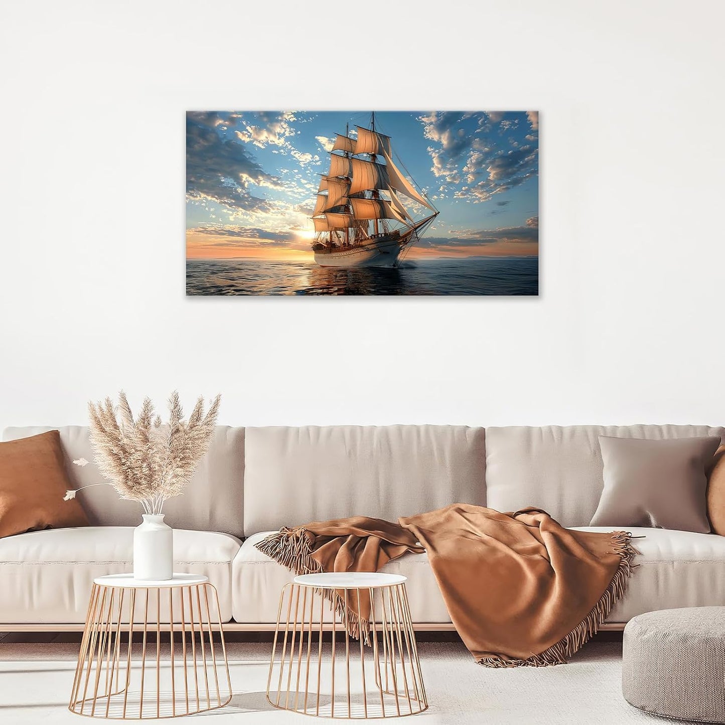 Large Nautical Ship Wall Art for Living Room Sailboat Ocean Landscape Art Big Space Size Bedroom Office Canvas Prints Pictures Painting Artwork Office Bedroom Home Decor 60"x30"