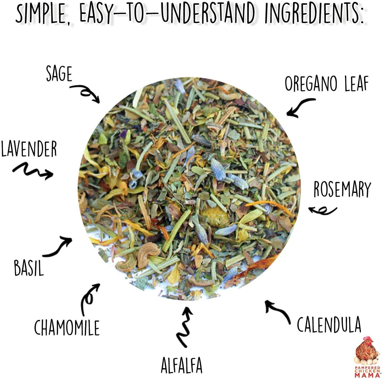 Pampered Chicken Mama Floral Nesting Herbs for Chickens (16 Ounces/1 Pound) | Relaxation Blend for Chick Brooder Box, Chicken Coop Bedding | Scent of Spring