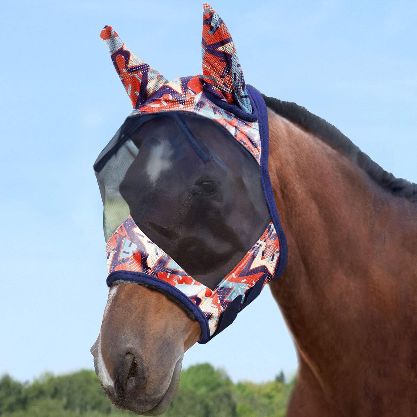Harrison Howard LumiVista Horse Fly Mask Standard with Ears UV Protection for Horse Abstract Graffiti L Full Size