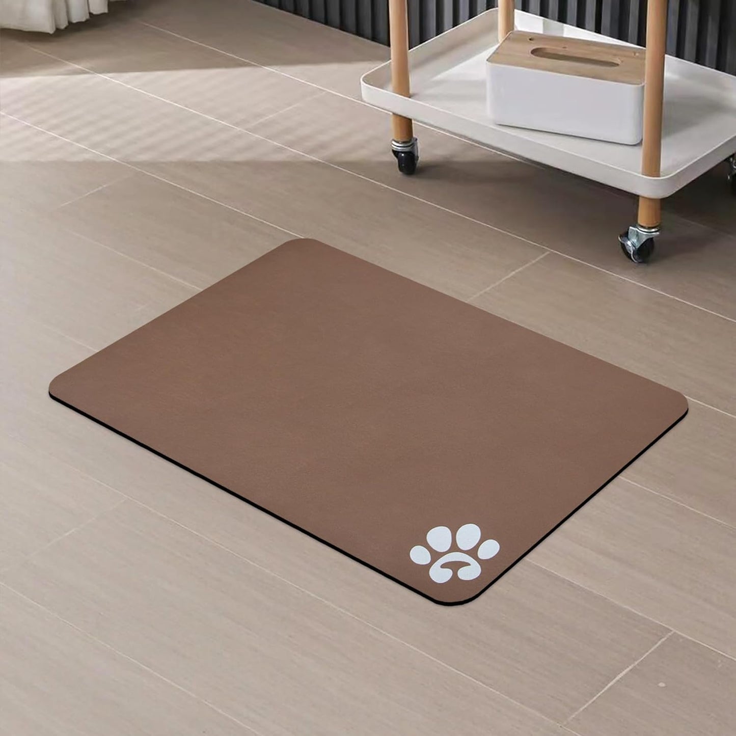 YCT Pet Feeding Mats - Non-Slip, Super Absorbent, 18.1 x 11.8 inches, Brown with Footprints Logo