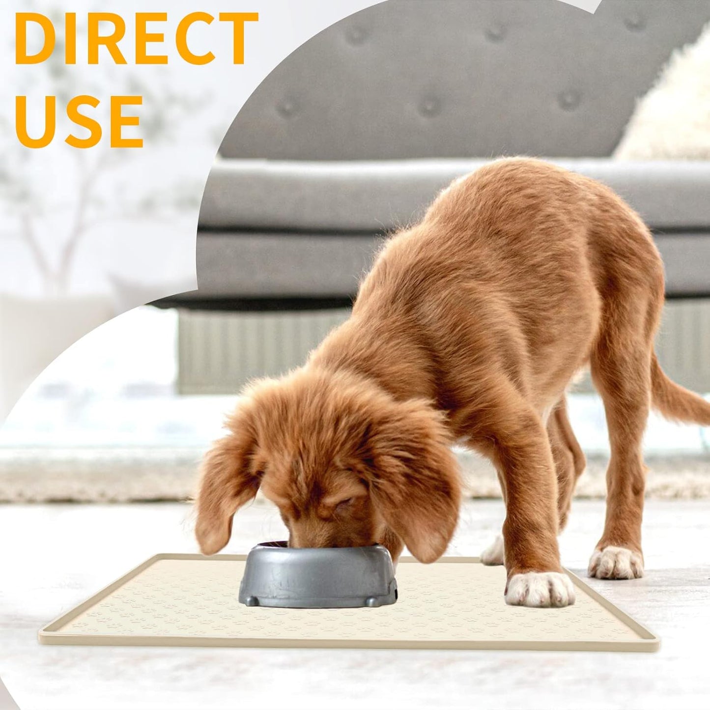 Ptlom Silicone Pet Placemat for Dog and Cat, Waterproof Non-Slip Pet Feeding Bowl Mats for Food and Water, Small Medium Large Tray Mat Prevent Residues from Spilling to Floor, Beige, 18" 12"