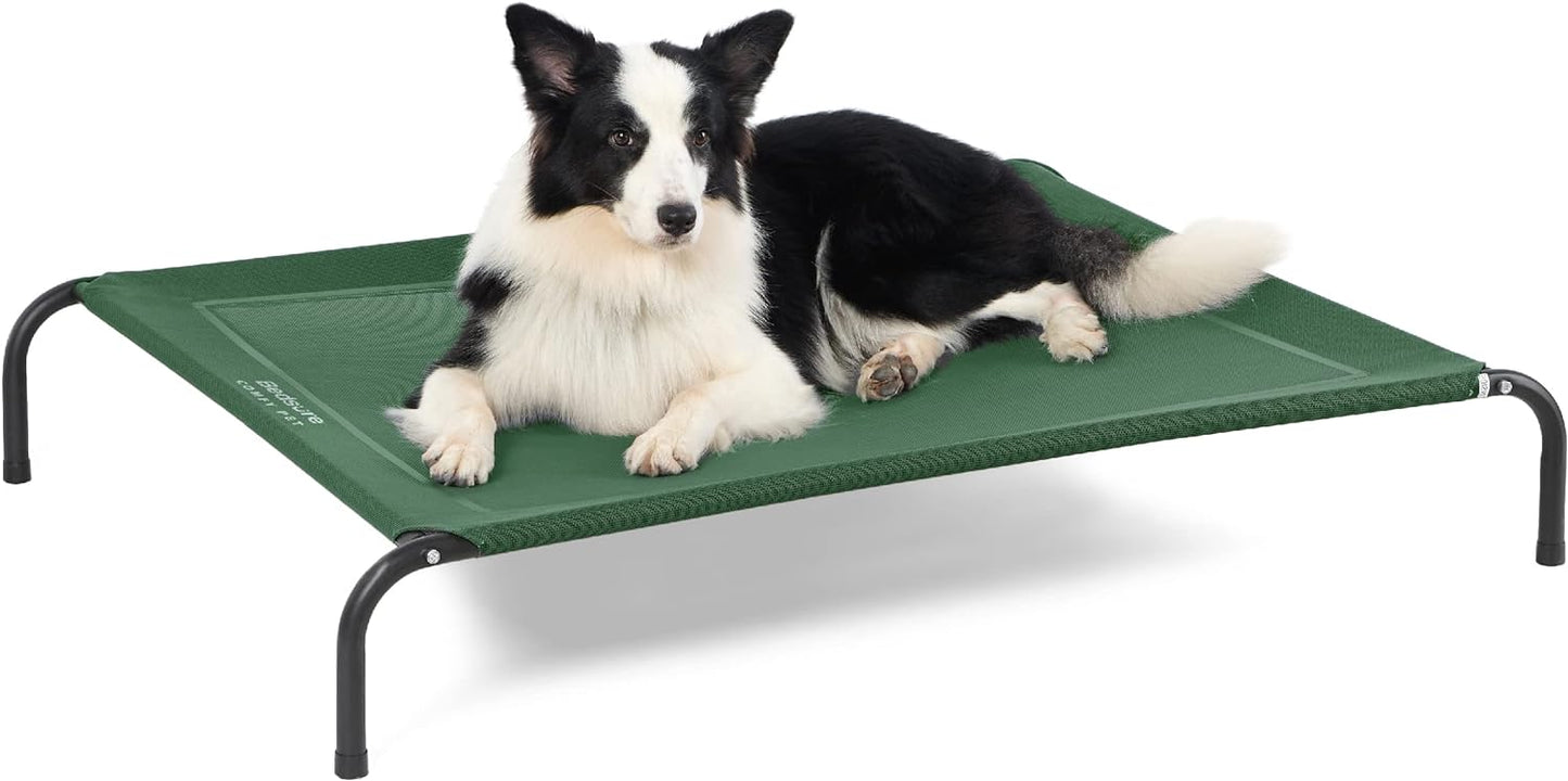 Bedsure Outdoor Elevated Dog Bed Large Sized Dog, Portable Indoor & Outdoor Cooling Raised Cot Pet Hammock Bed with Skid-Resistant Feet, Frame with Breathable Mesh, Green, 49 inches