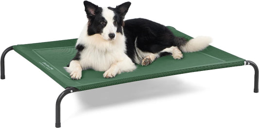 Bedsure Outdoor Elevated Dog Bed Large Sized Dog, Portable Indoor & Outdoor Cooling Raised Cot Pet Hammock Bed with Skid-Resistant Feet, Frame with Breathable Mesh, Green, 49 inches
