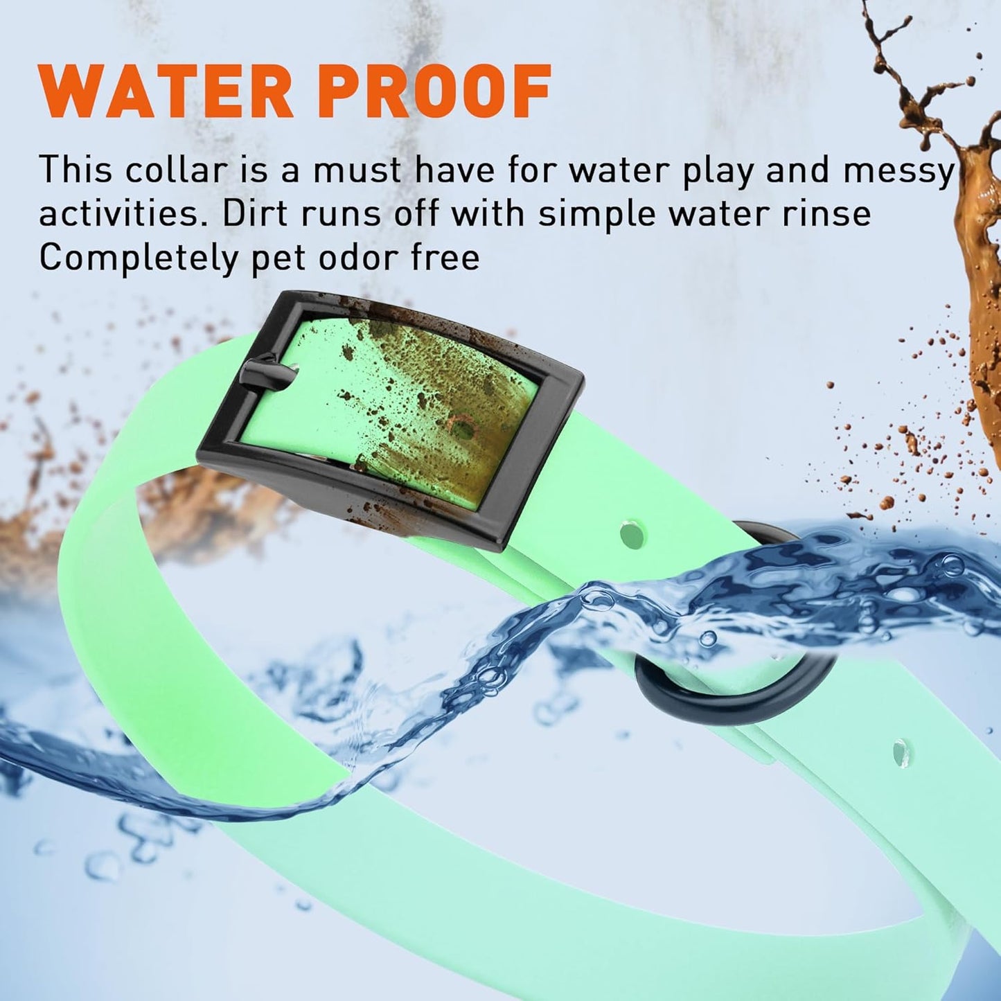 Dogline Biothane Waterproof Dog Collar Strong Coated Nylon Webbing with Black Hardware Odor- Proof for Easy Care Easy to Clean High Performance Fits Small Medium or Large Dogs, Sea Foam Green