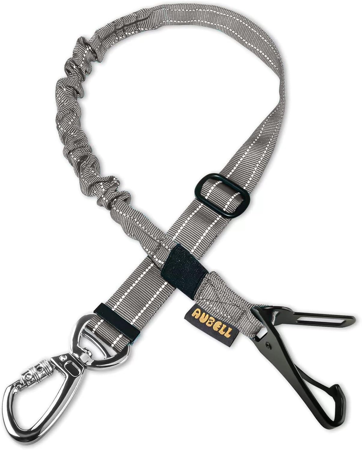 AUBELL Dog Seat Belt for Car,Updated 3-in-1 Adjustable Reflective Bungee Heavy Duty Dog Car Harness Tether with Clip Hook Latch & Buckle,Swivel Zinc Alloy Carabiner,Grey