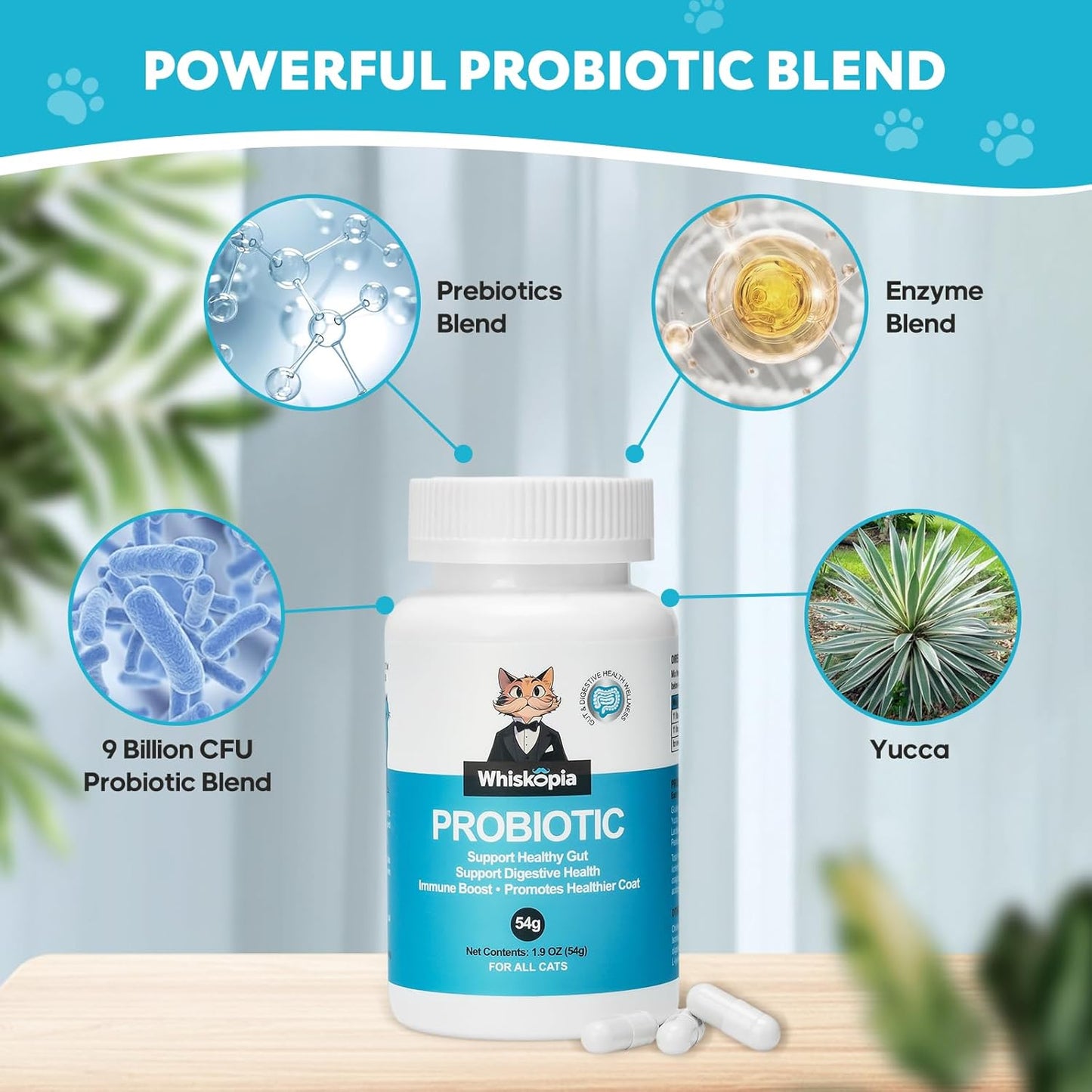 Probiotics for Cats - Cat Probiotic Supplement for Digestive & Gut Support, Diarrhea Relief, Immunity Booster, Cat Probiotic Powder with 9 Billion CFU and Prebiotics, 120 Capsules