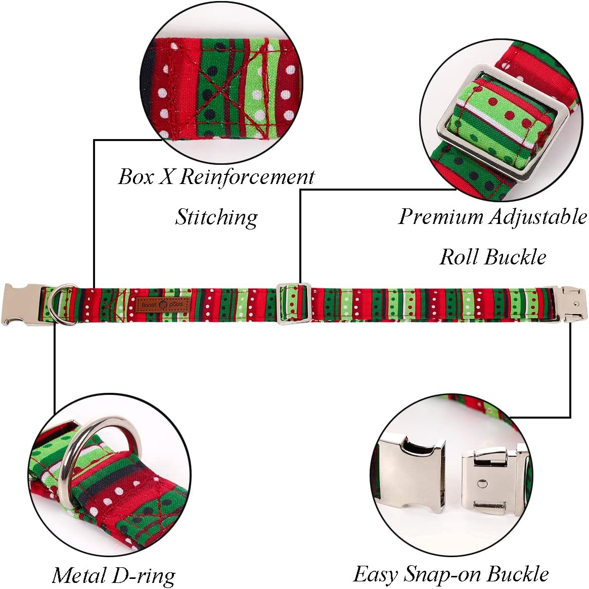 Lionet Paws Christmas Dog Collar with Bowtie, Dog Bowtie Collar with Metal Buckle for Dogs and Cats, Adjustable Comfortable Dog Collar Girl Boy Gift, S, Neck 10-16 in