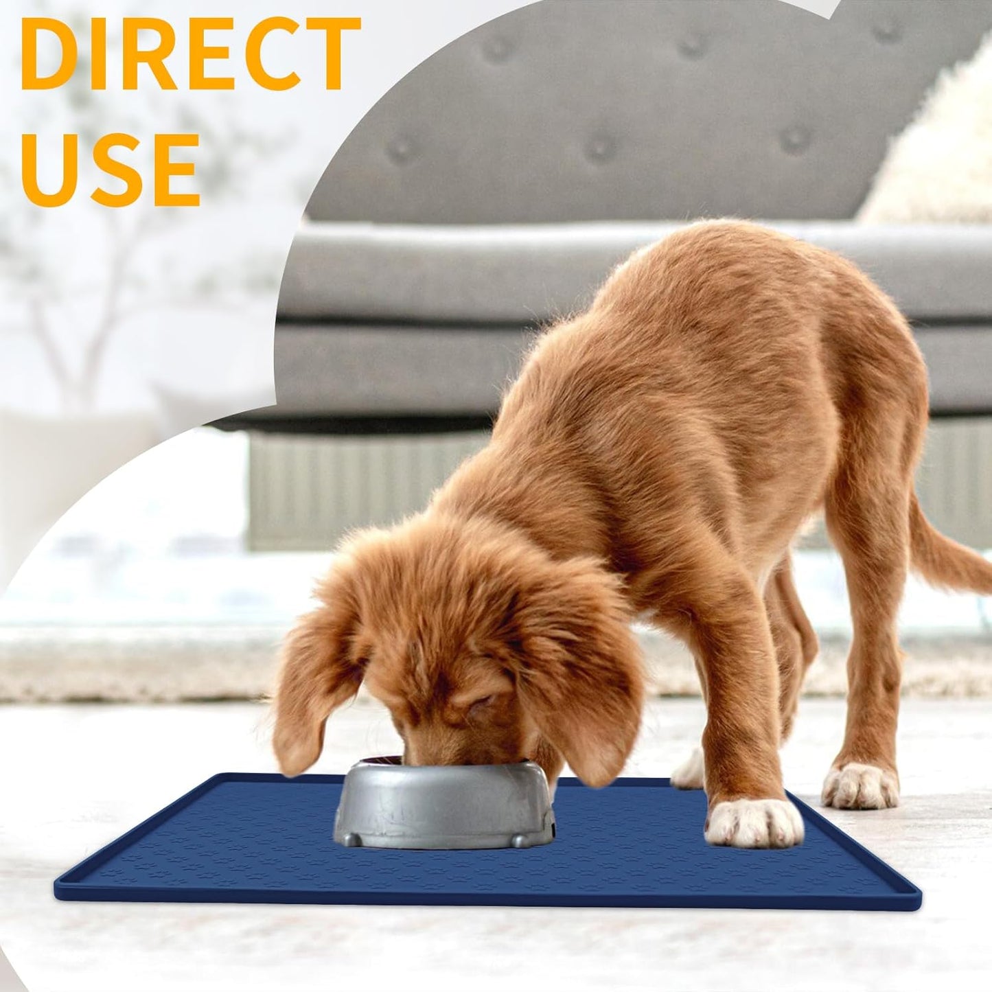 Ptlom Silicone Pet Placemat for Dog and Cat, Waterproof Non-Slip Pet Feeding Bowl Mats for Food and Water, Small Medium Large Tray Mat Prevent Residues from Spilling to Floor, Navy Blue, 18" 12"