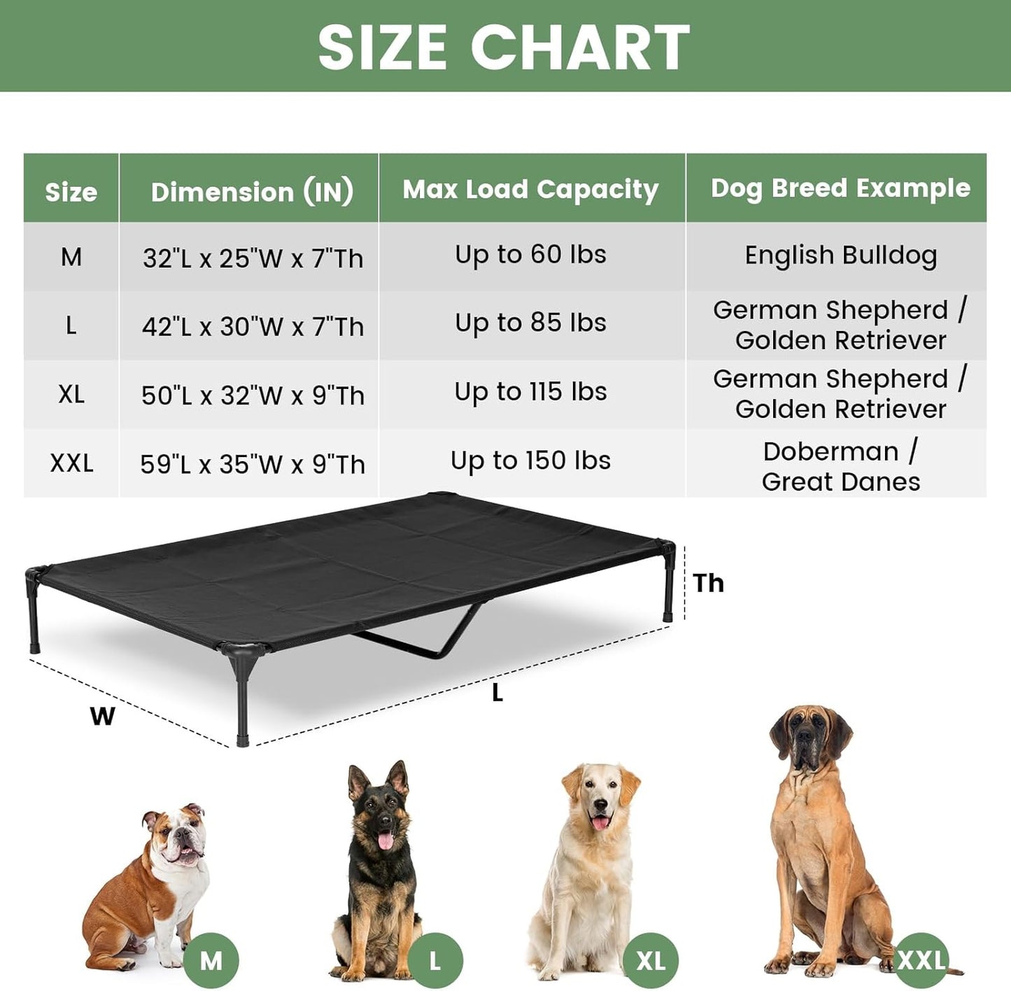 Elevated Dog Bed for Outdoor, XL Raised Dog Cot with Washable Mesh, Cooling Pet Cot Chew Proof for Outside Camping, 49"x33" Brown