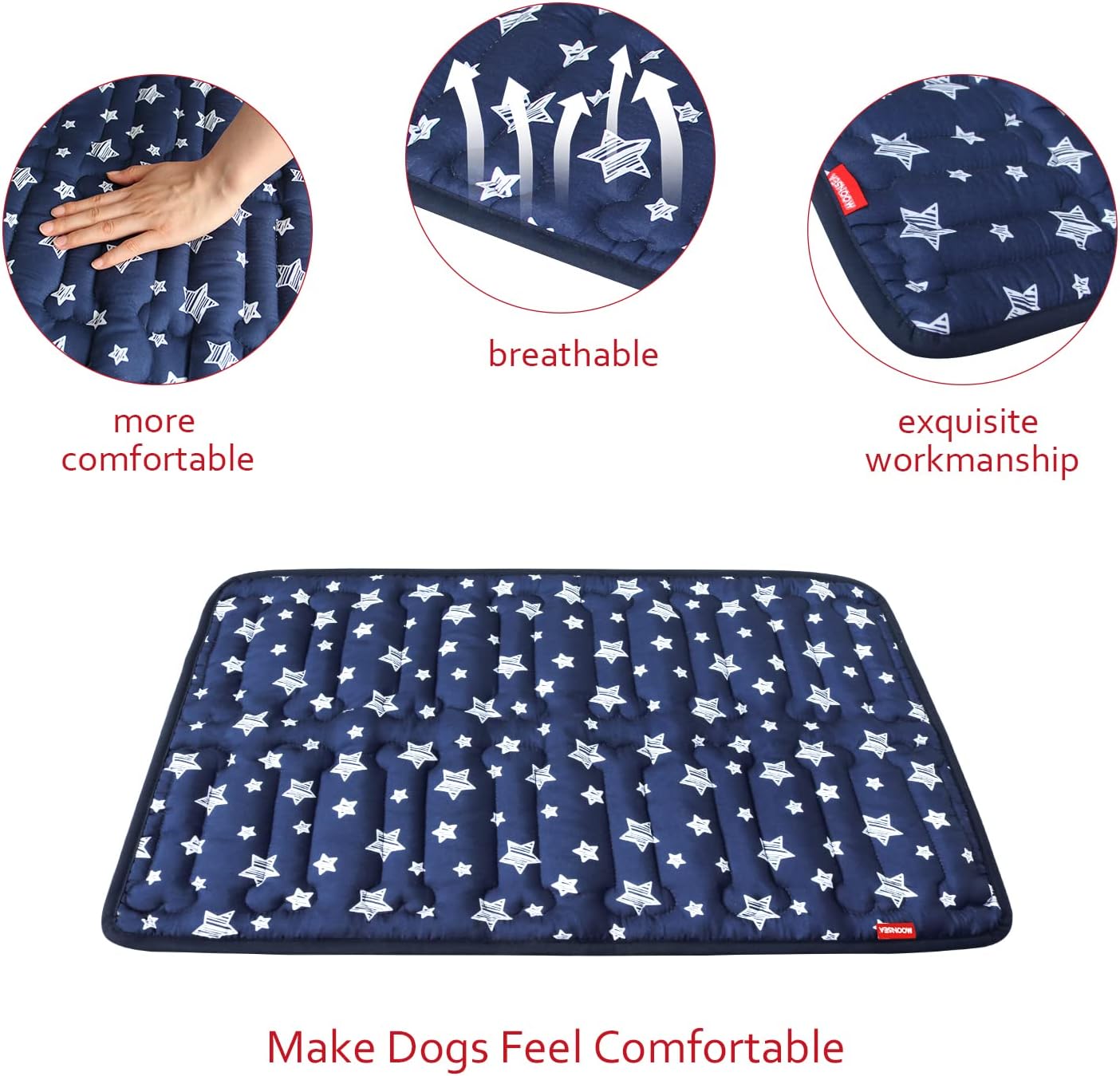 Dog Crate Mat (30" X 19"), Soft Dog Bed Mat with Cute Prints, Personalized Crate Pad, Anti-Slip Bottom, Machine Washable Kennel Pad, Navy