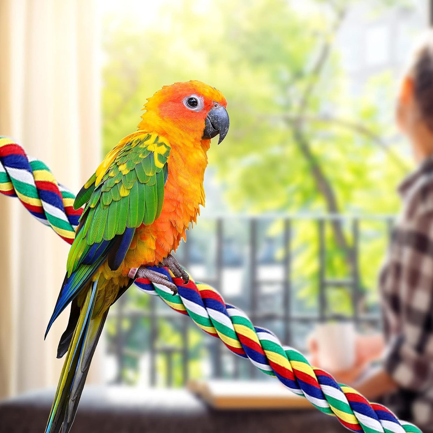 Weewooday 2 Pcs Bird Rope Perches Climbing Rope Bird Cage Accessories for Parrots, Parakeets, Cockatiels, Conures