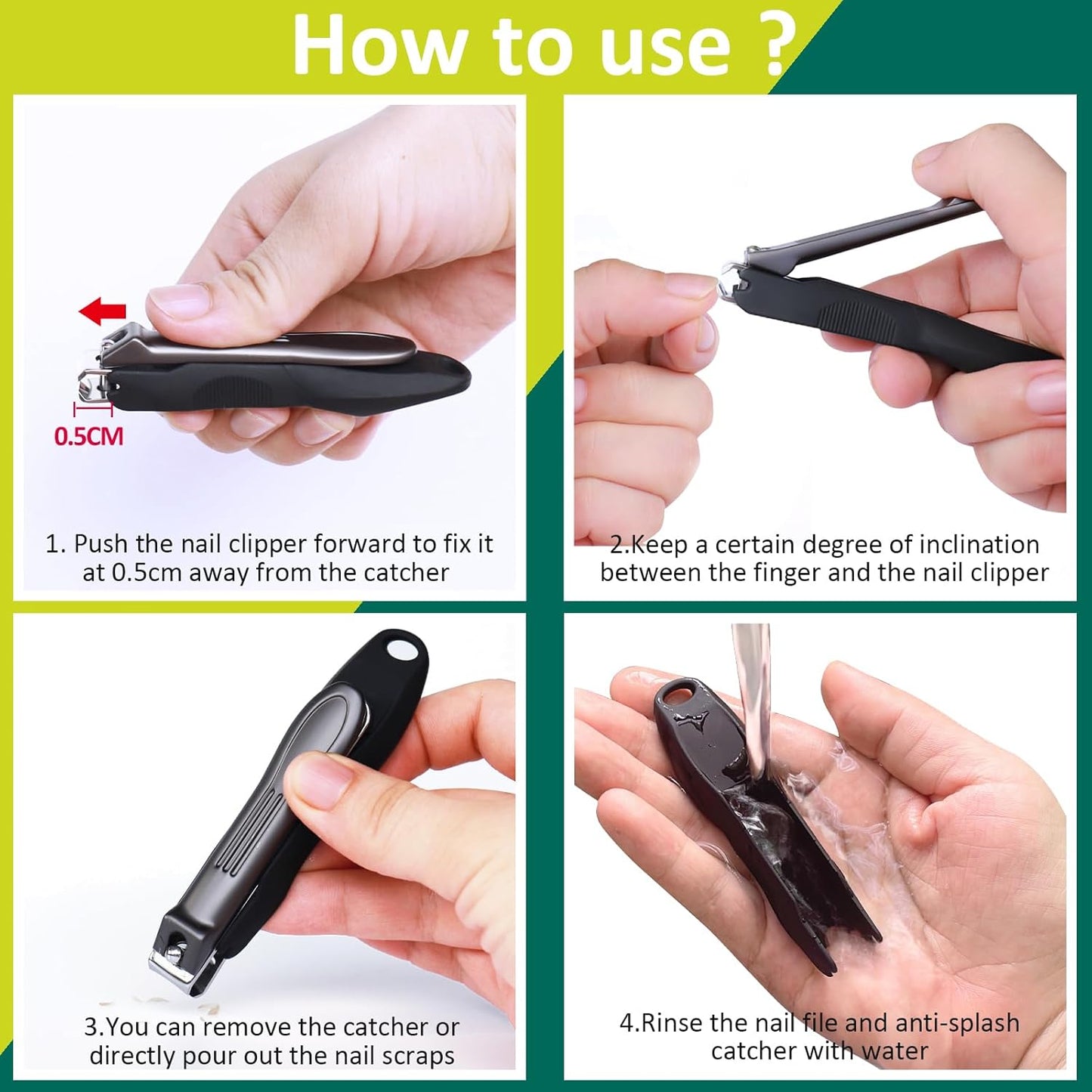 GLAMFIELDS Nail Clipper with Catcher, Large Fingernail Toenail Clipper,Slanted Edge Nail Clippers Leather Case Packed Good Gift for Men and Women 2PACK Large/Small