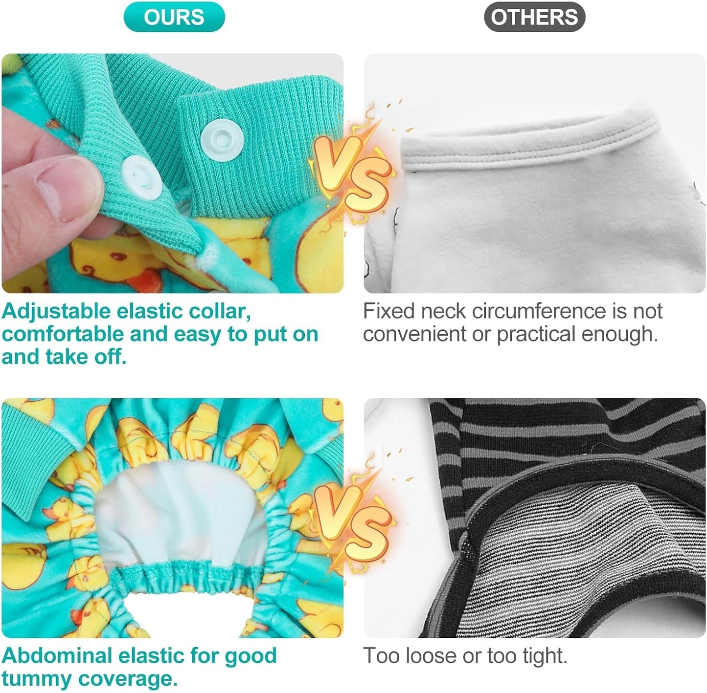 BEAUTYZOO Dog Pajamas Medium Sized Dog, Summer Doggie Pajamas for Boy Girl, Soft Strechy Cotton Puppy Pjs Jammies Onesies for Men Women, Pet Jumpsuit Body Suit Cat Apparel Clothes, Yellow Duck M